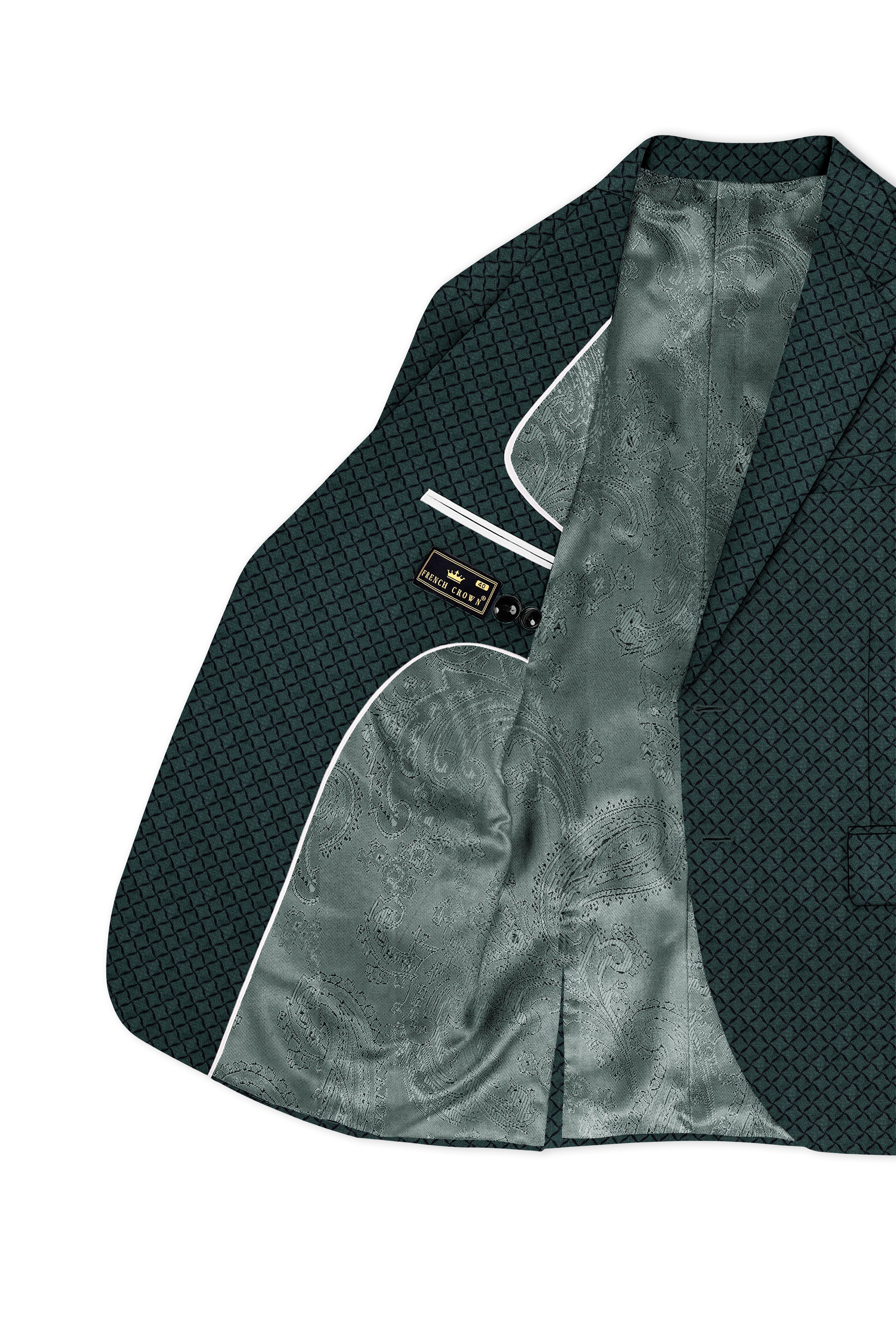Gunmetal Green Jacquard Textured Designer Single Breasted Blazer
