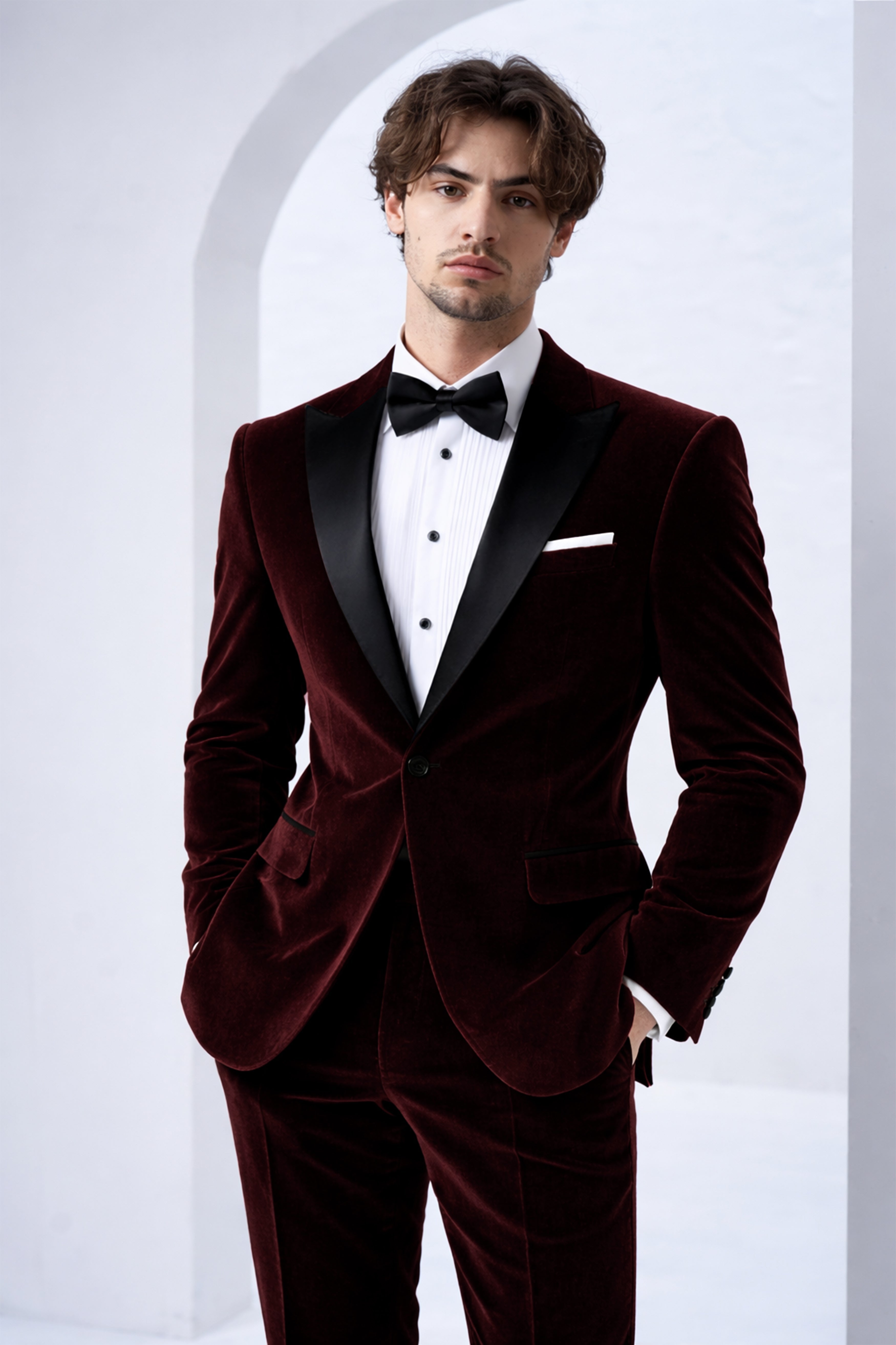 Heritage-Creole Maroon Velvet Peak Lapel Tuxedo Blazer