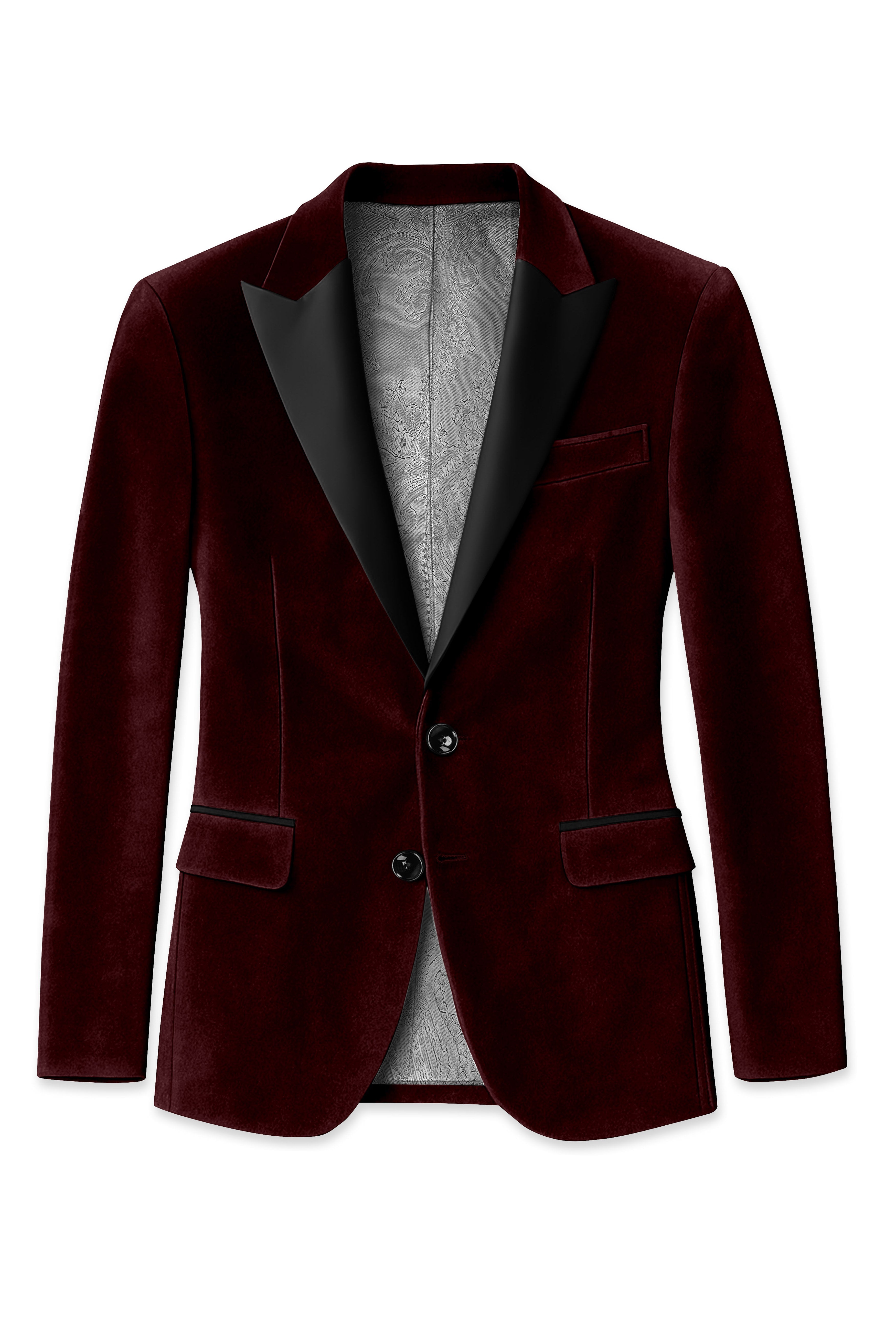 Heritage-Creole Maroon Velvet Peak Lapel Tuxedo Blazer