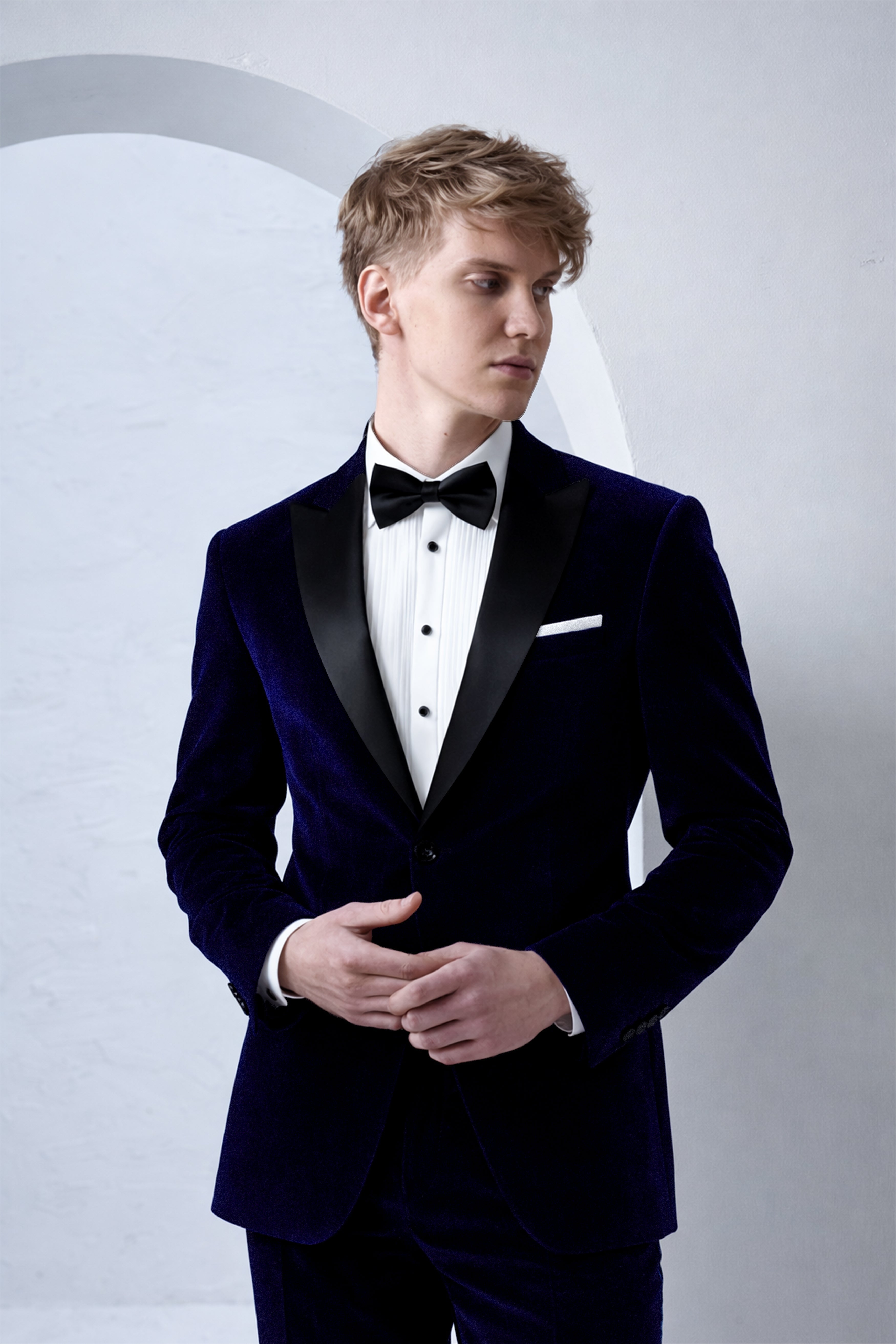 Aether-Stratos Blue Velvet Peak Lapel Tuxedo Blazer