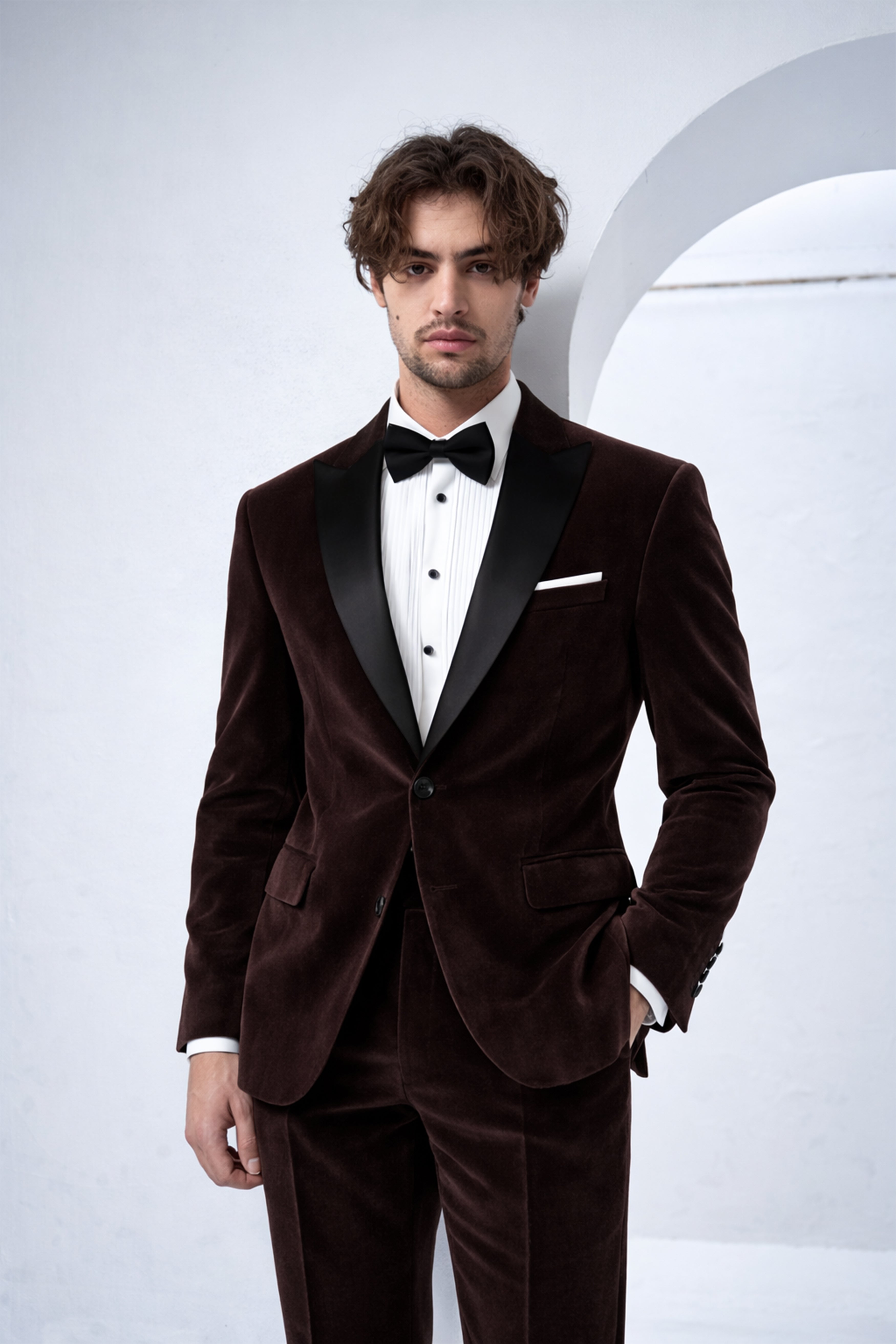 Imperial-Acadia Brown Velvet Peak Lapel Tuxedo Blazer