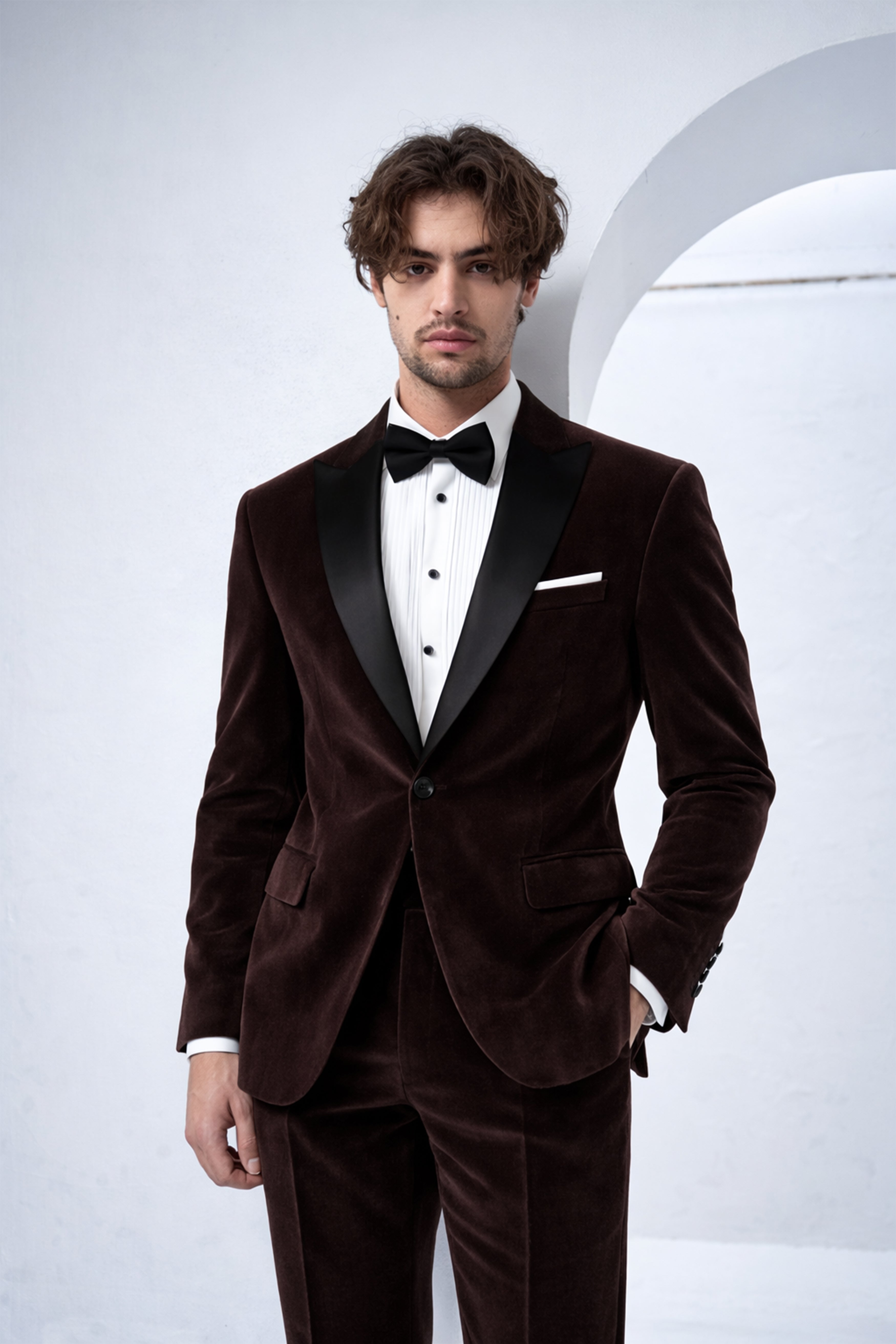 Imperial-Acadia Brown Velvet Peak Lapel Tuxedo Blazer
