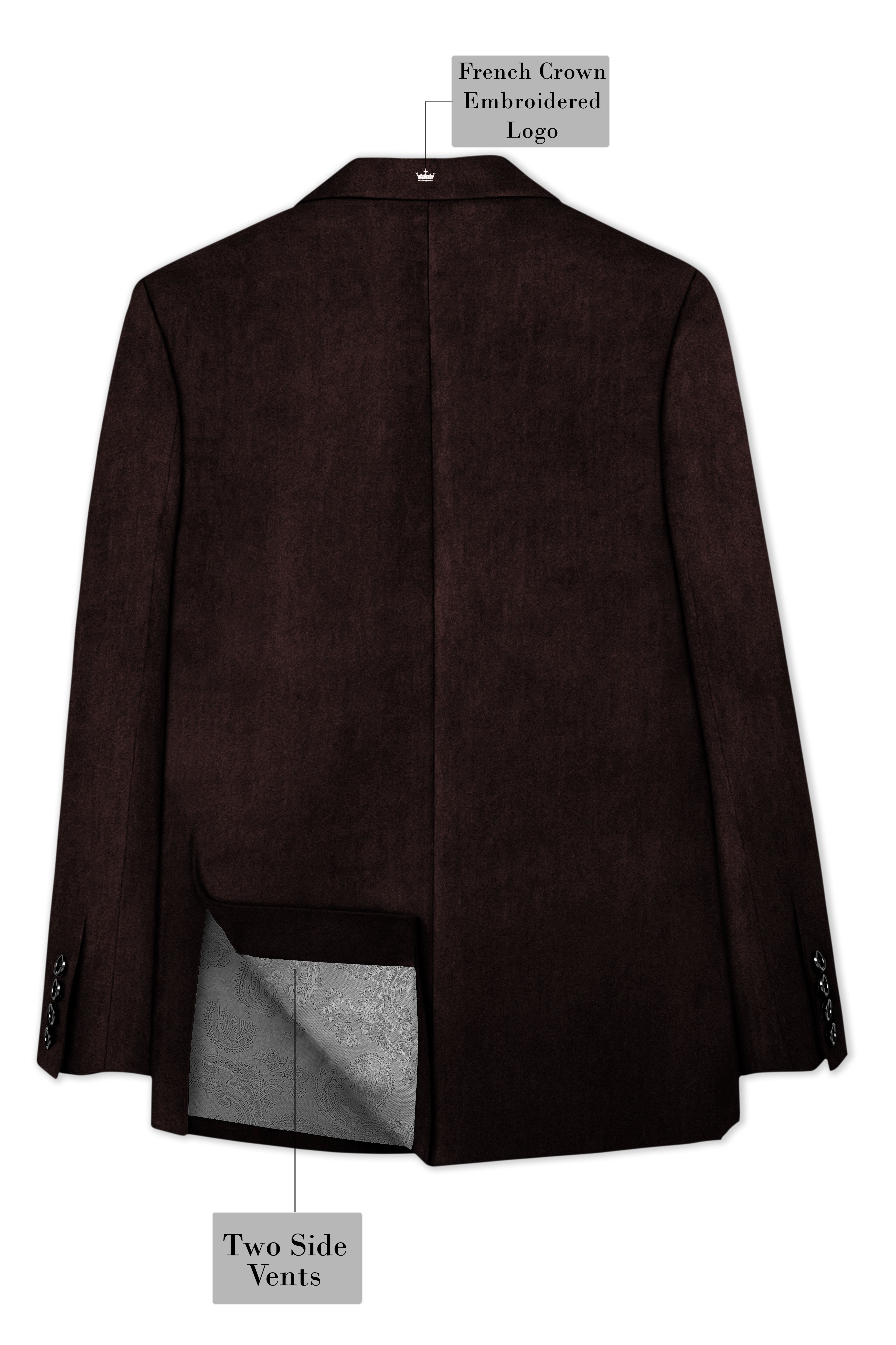 Imperial-Acadia Brown Velvet Peak Lapel Tuxedo Blazer