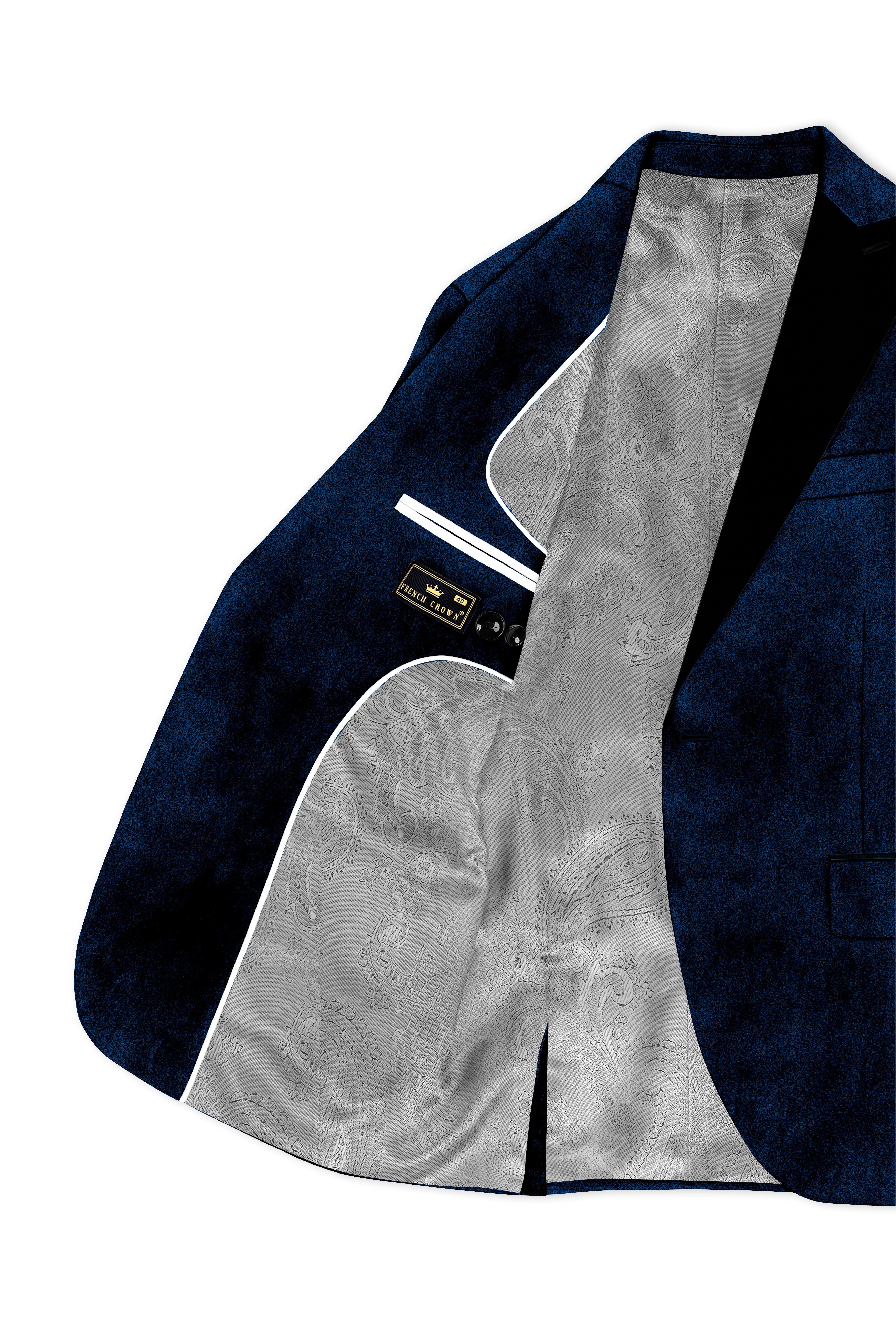Ashen-Cinder Blue Velvet Peak Lapel Tuxedo Blazer