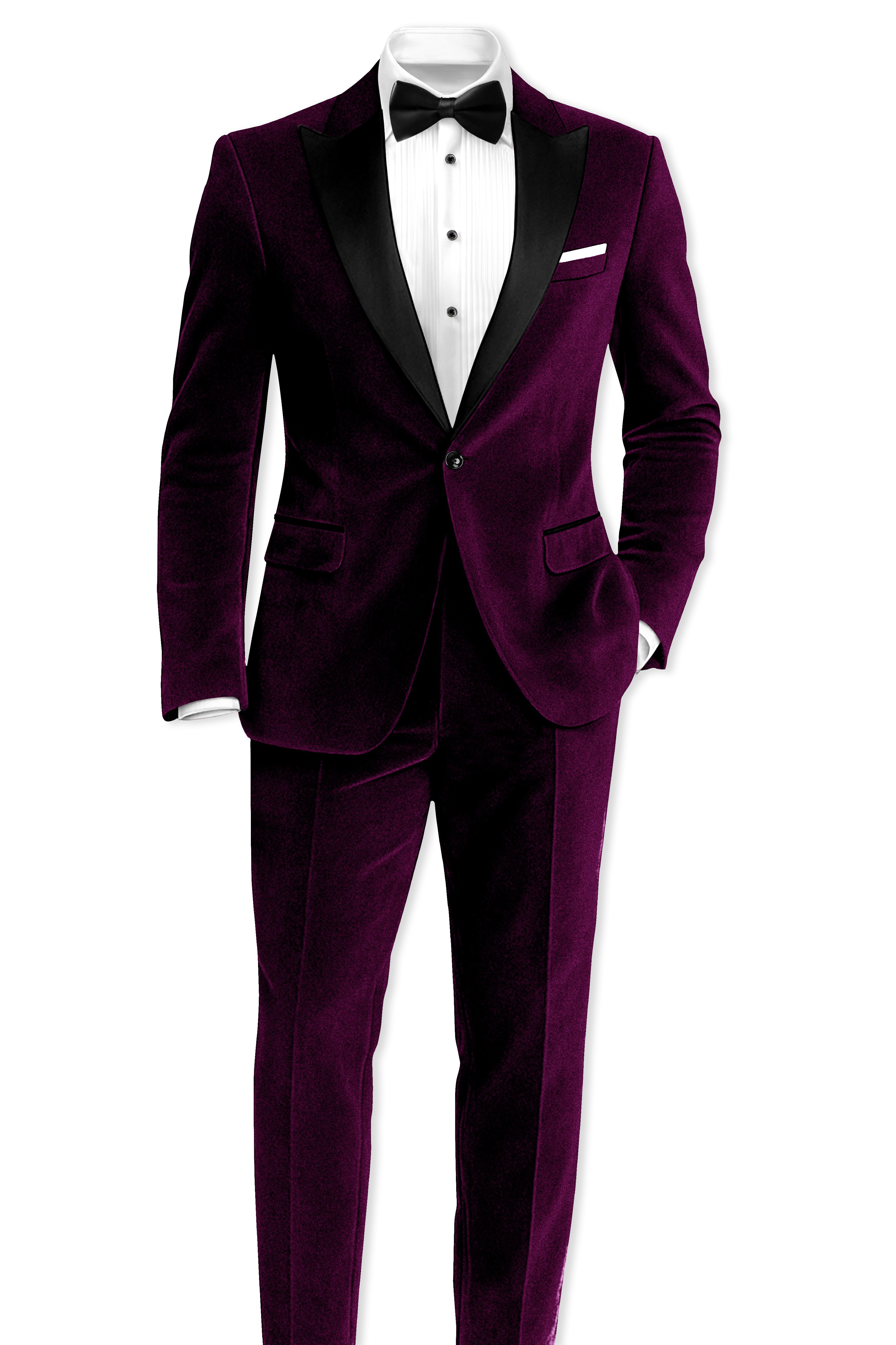 Merlot-Asphalt Wine Purple Velvet Peak Lapel Tuxedo Blazer