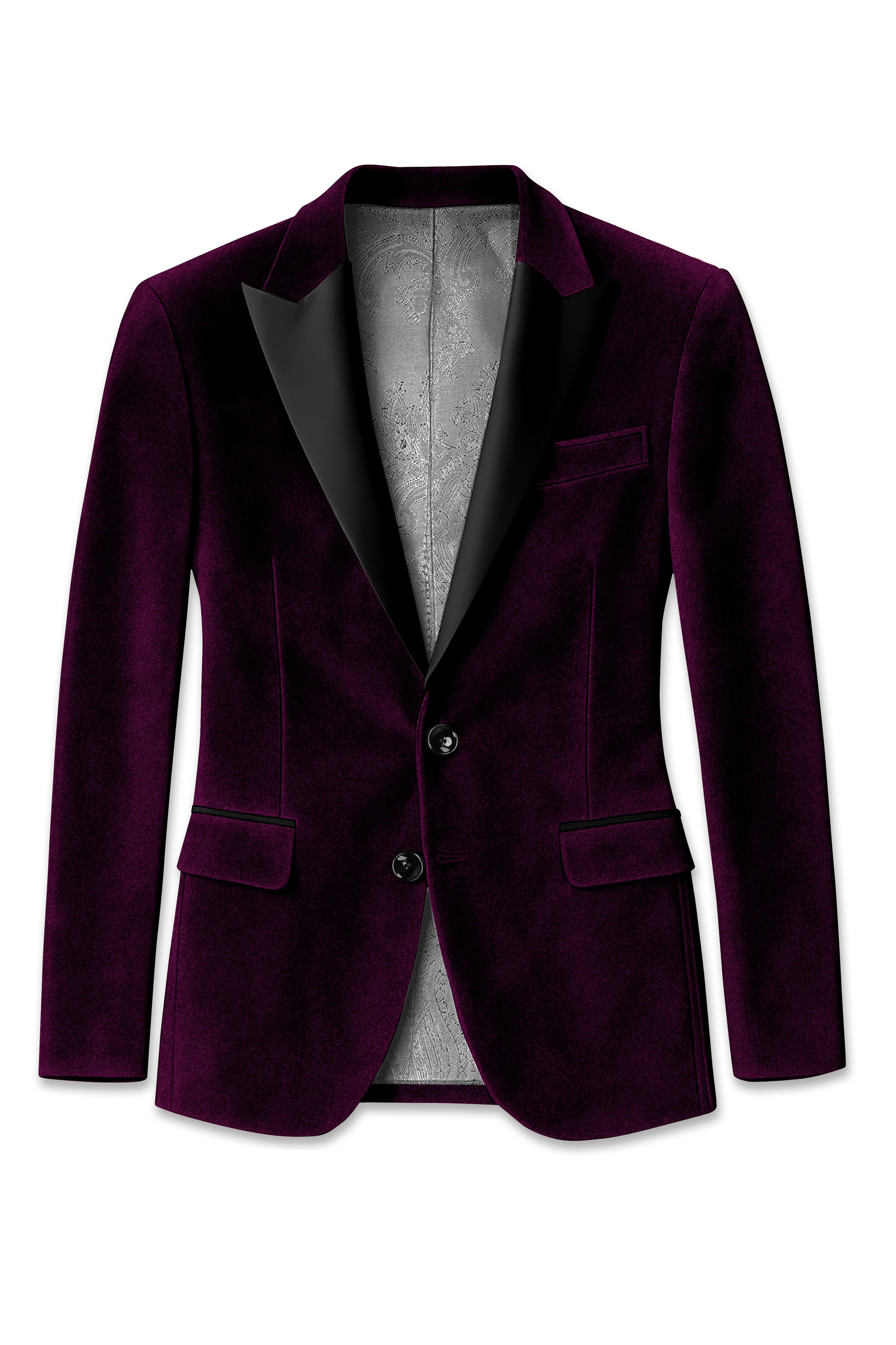 Merlot-Asphalt Wine Purple Velvet Peak Lapel Tuxedo Blazer