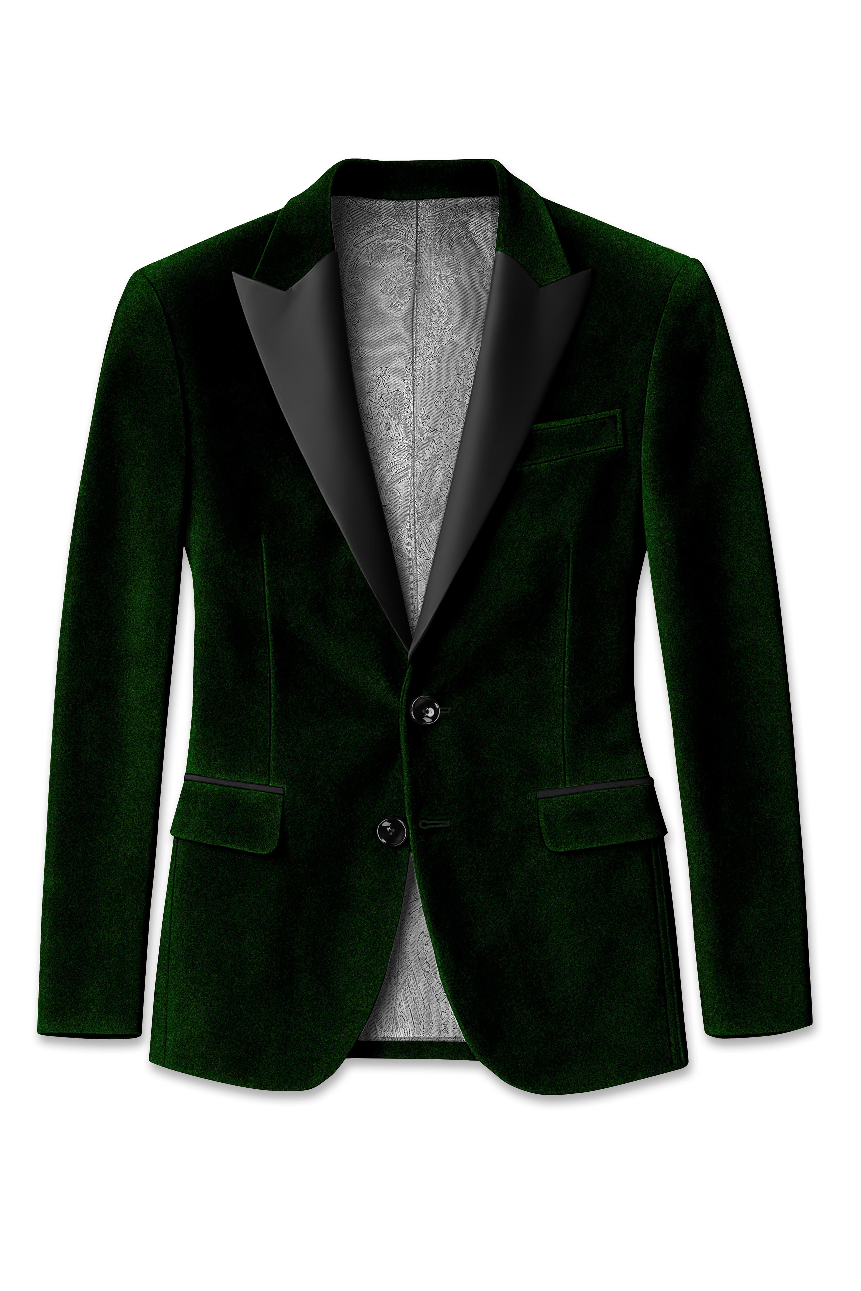 Emerald-Sacramento Green Velvet Peak Lapel Tuxedo Blazer