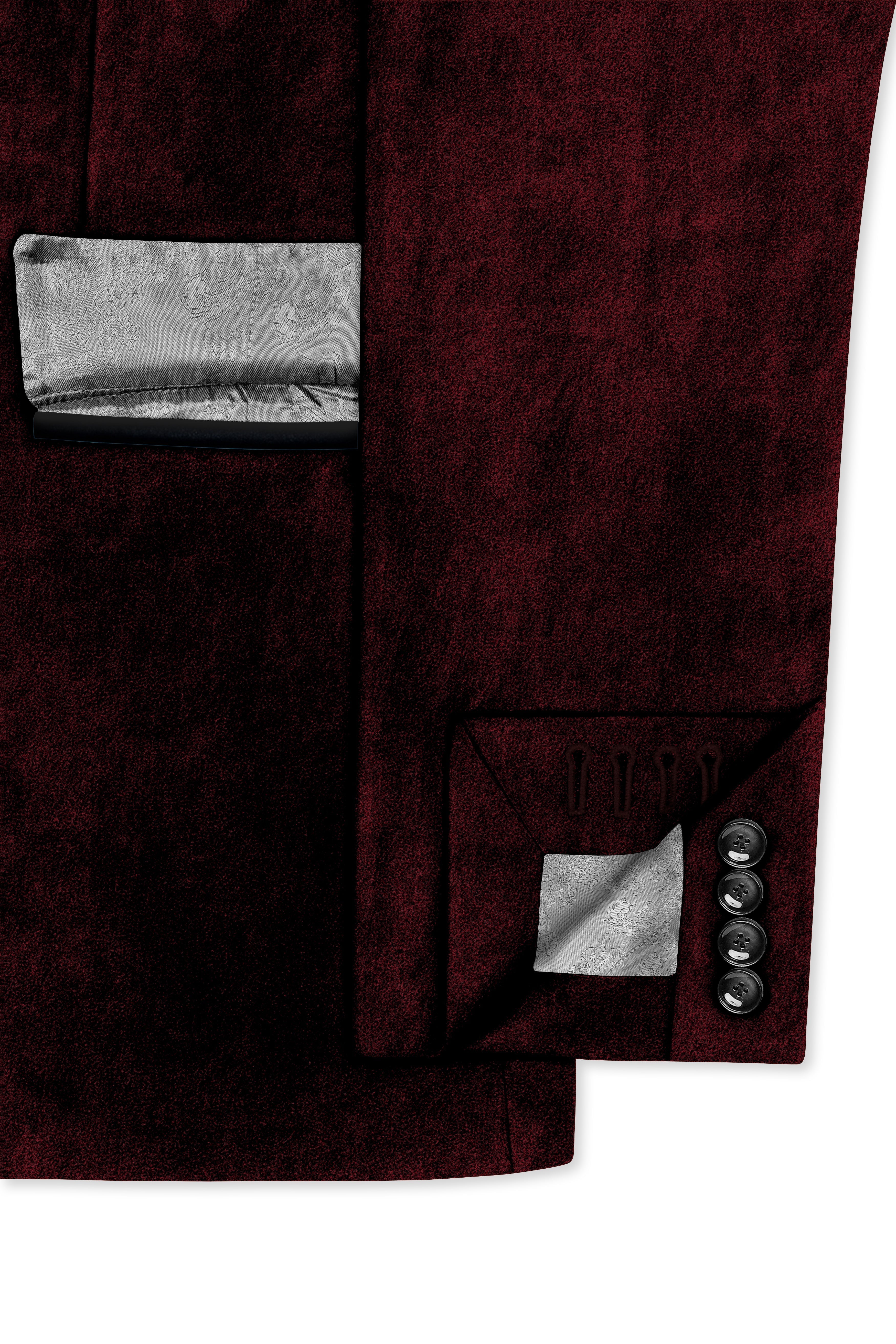 Crimson-Sepia Red Velvet Peak Lapel Tuxedo Blazer