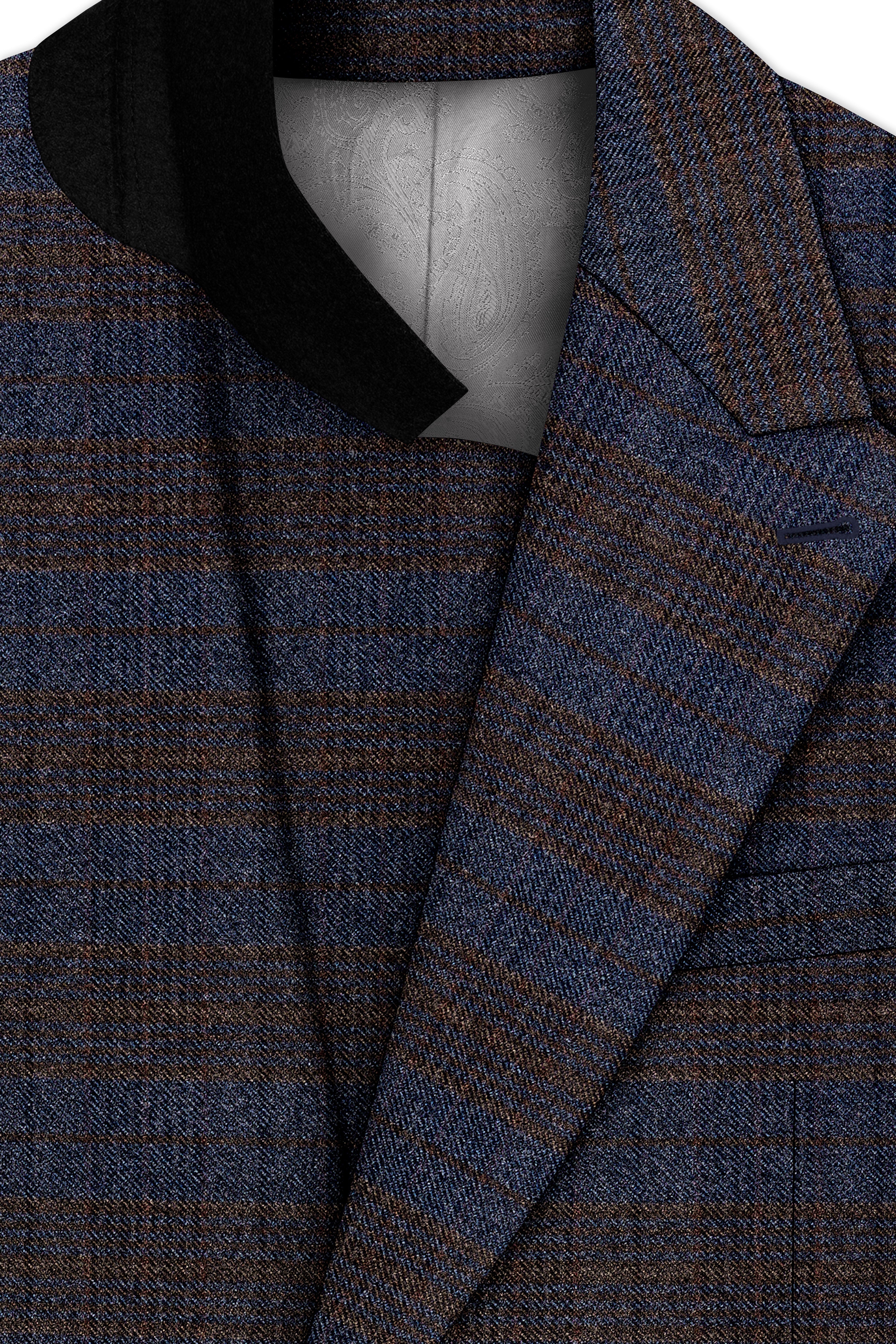 Velourish-Tealish Blue And Tuatara Gray Glen Plaid Tweed Double Breasted Blazers