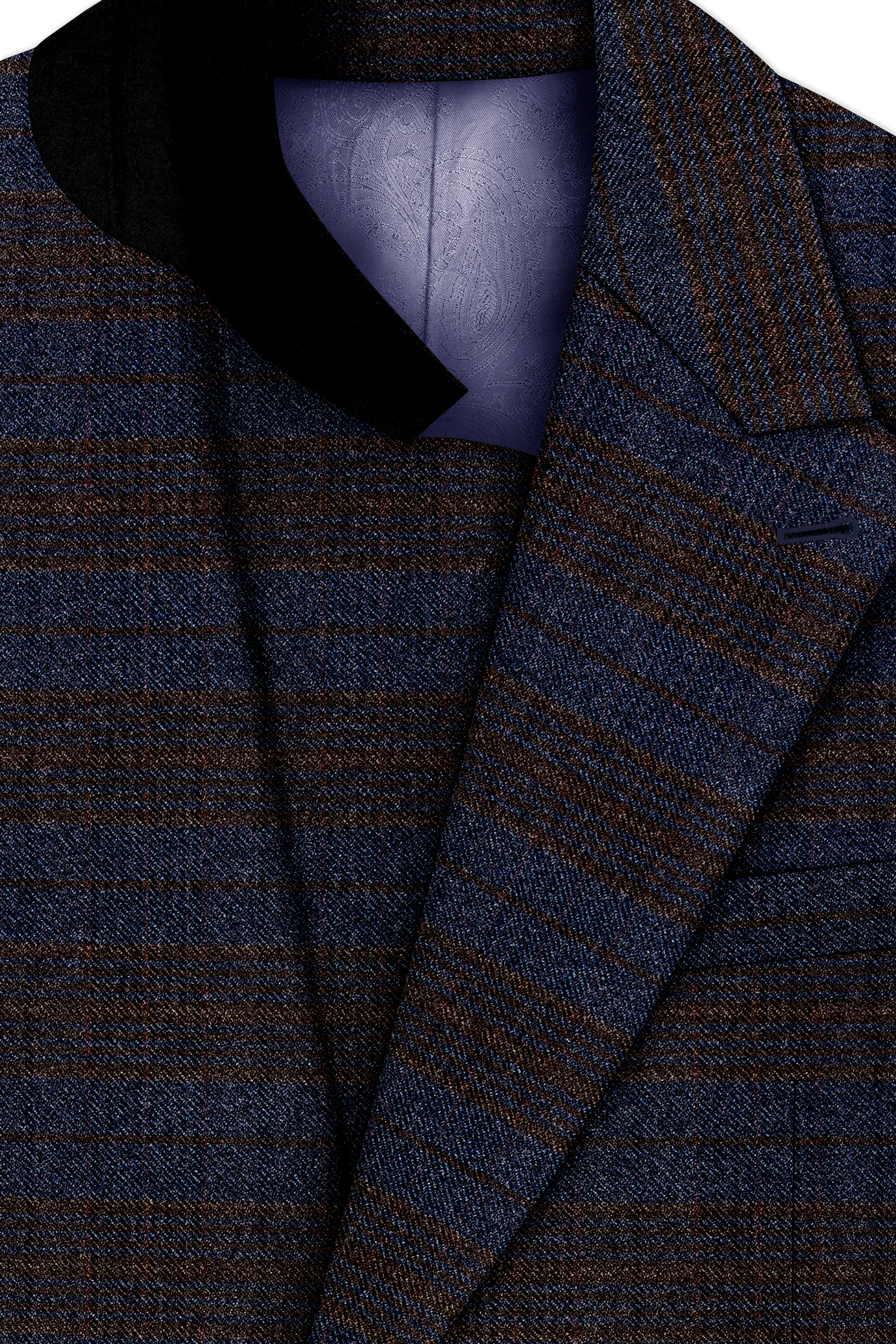 Velourish-Tealish Blue And Tuatara Gray Glen Plaid Tweed Double Breasted Blazers