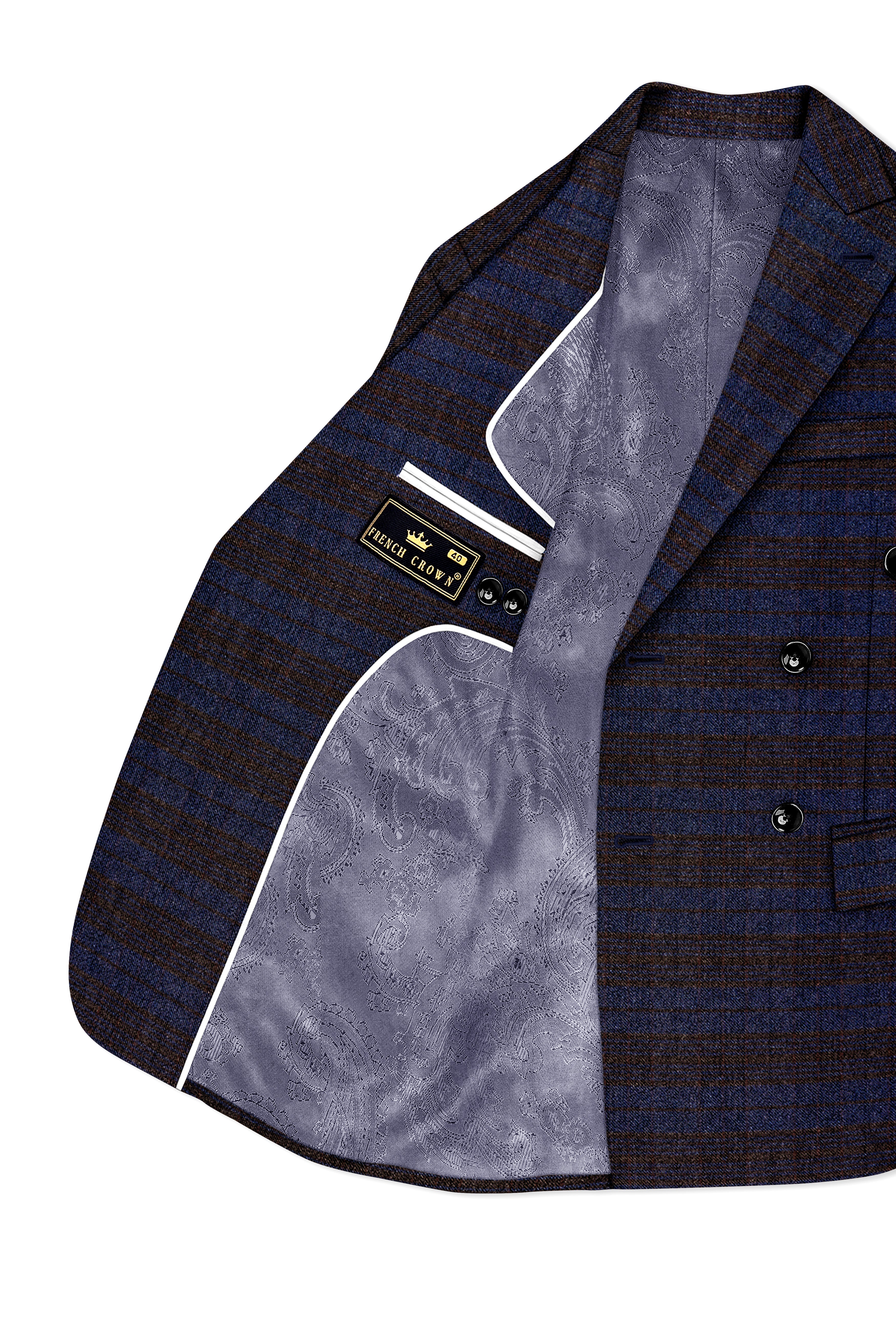 Velourish-Tealish Blue And Tuatara Gray Glen Plaid Tweed Double Breasted Blazers