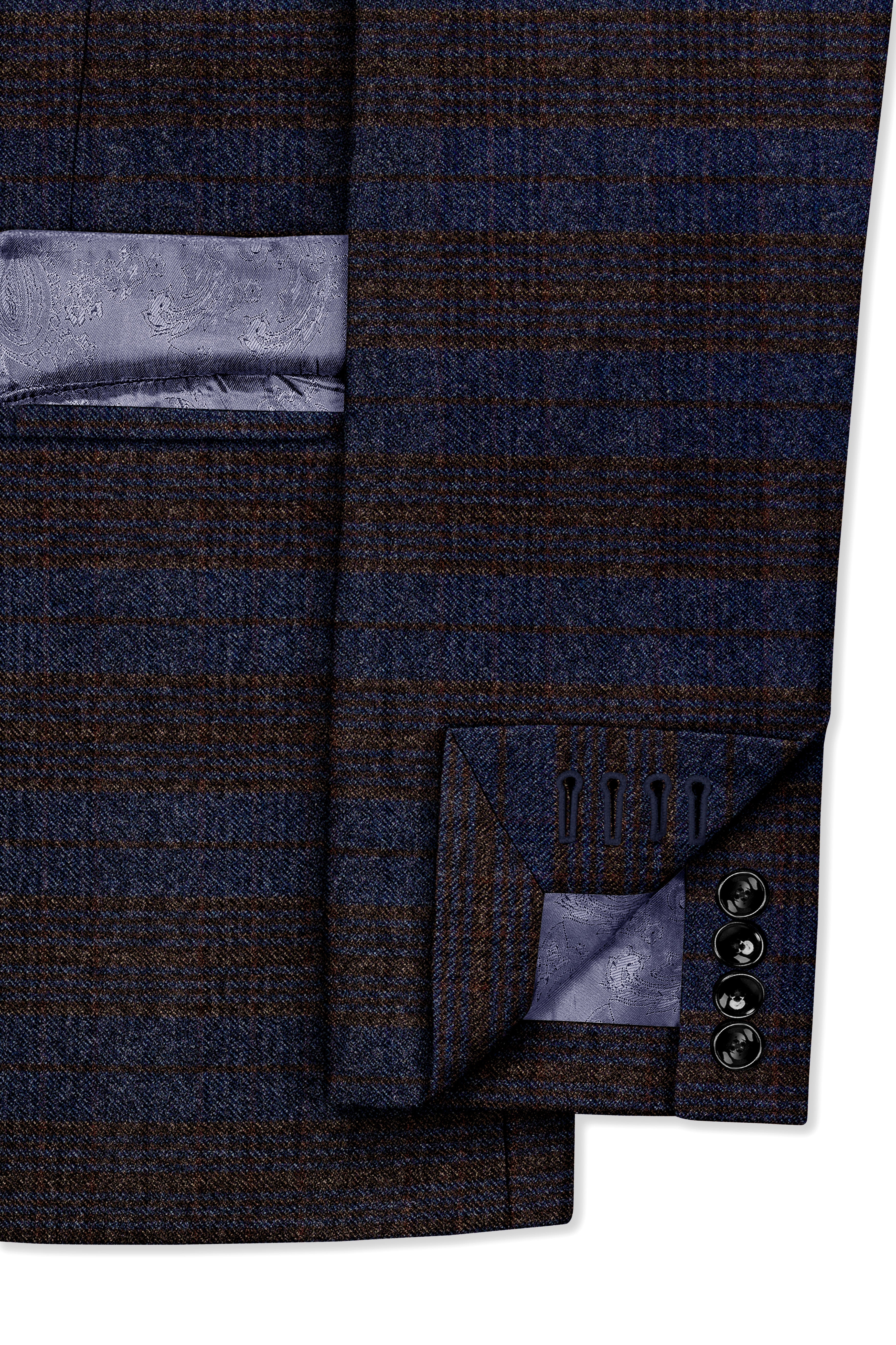 Velourish-Tealish Blue And Tuatara Gray Glen Plaid Tweed Double Breasted Blazers
