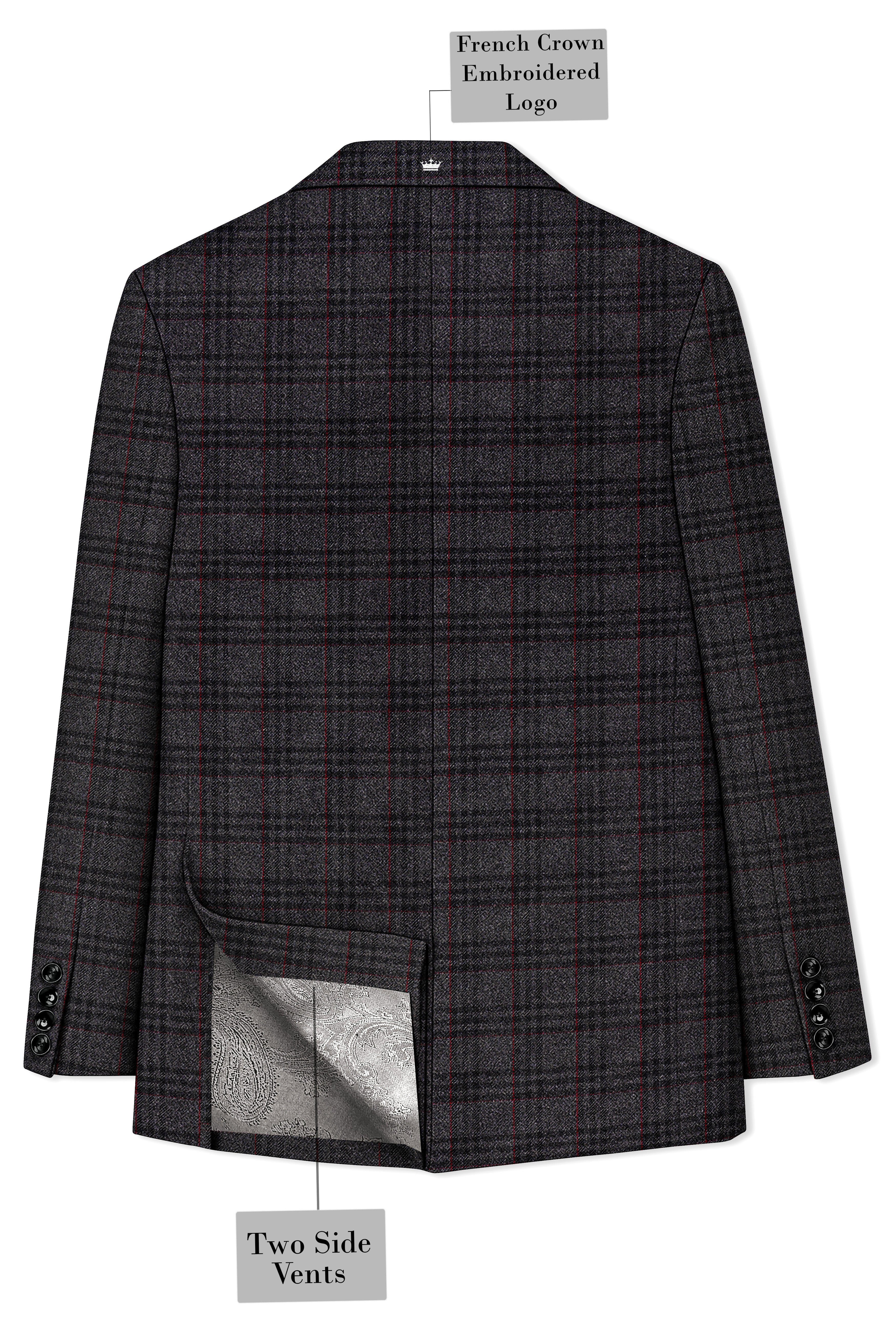 Velours-Ship Gray Plaid Tweed Double Breasted Blazers