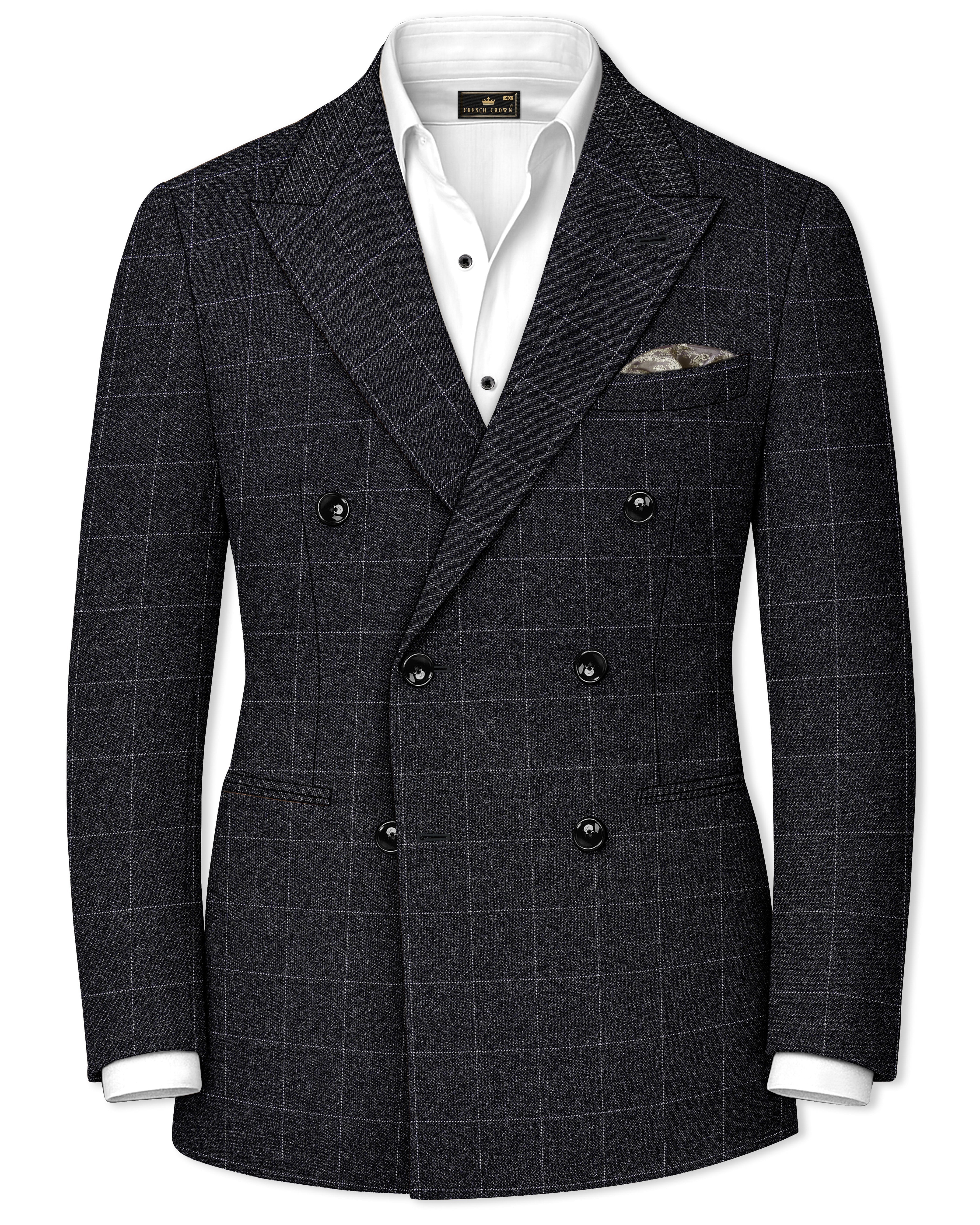 Fenrir-Shark Gray windowpane Tweed Double Breasted Blazers