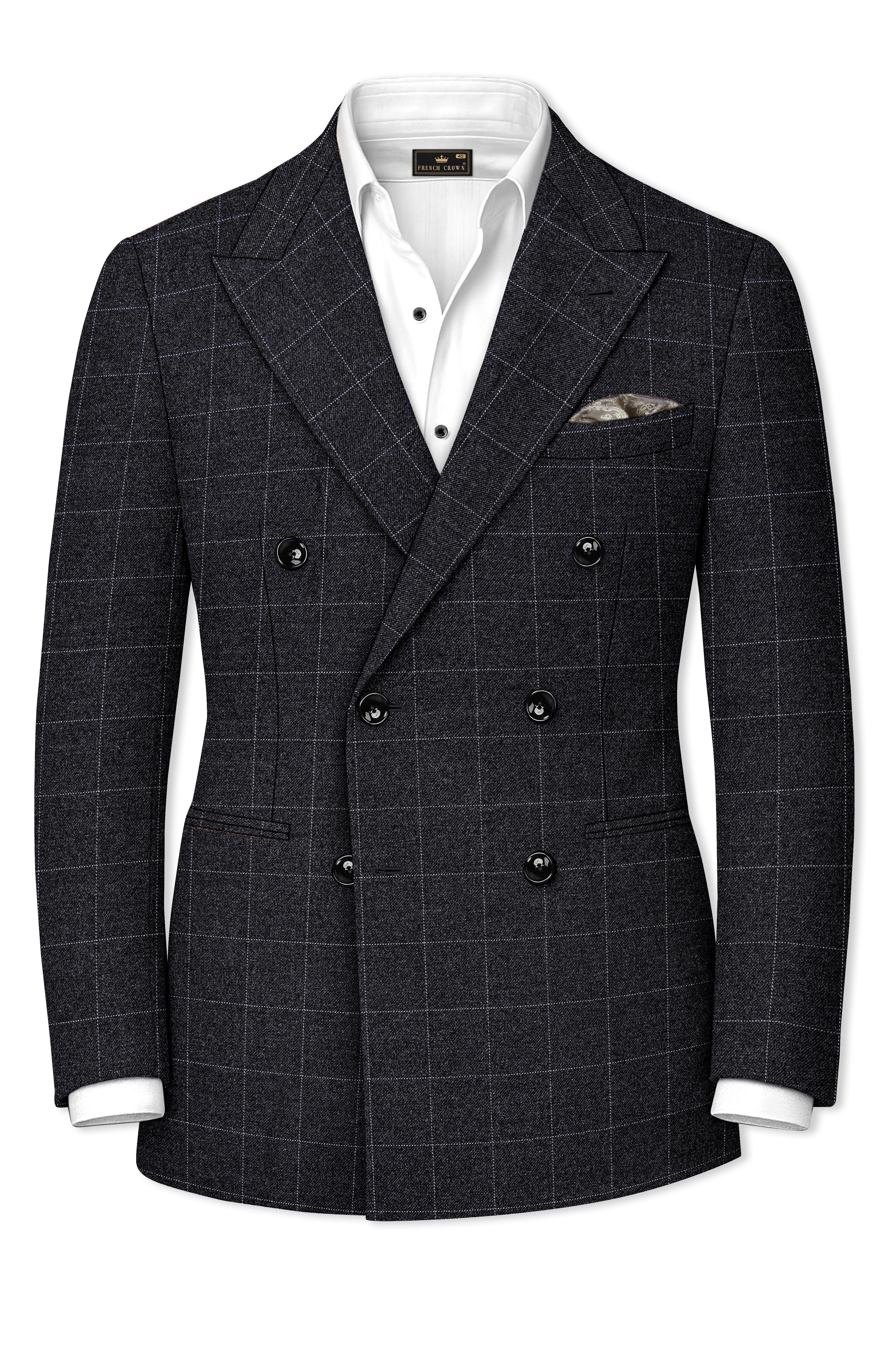 Fenrir-Shark Gray windowpane Tweed Double Breasted Blazers