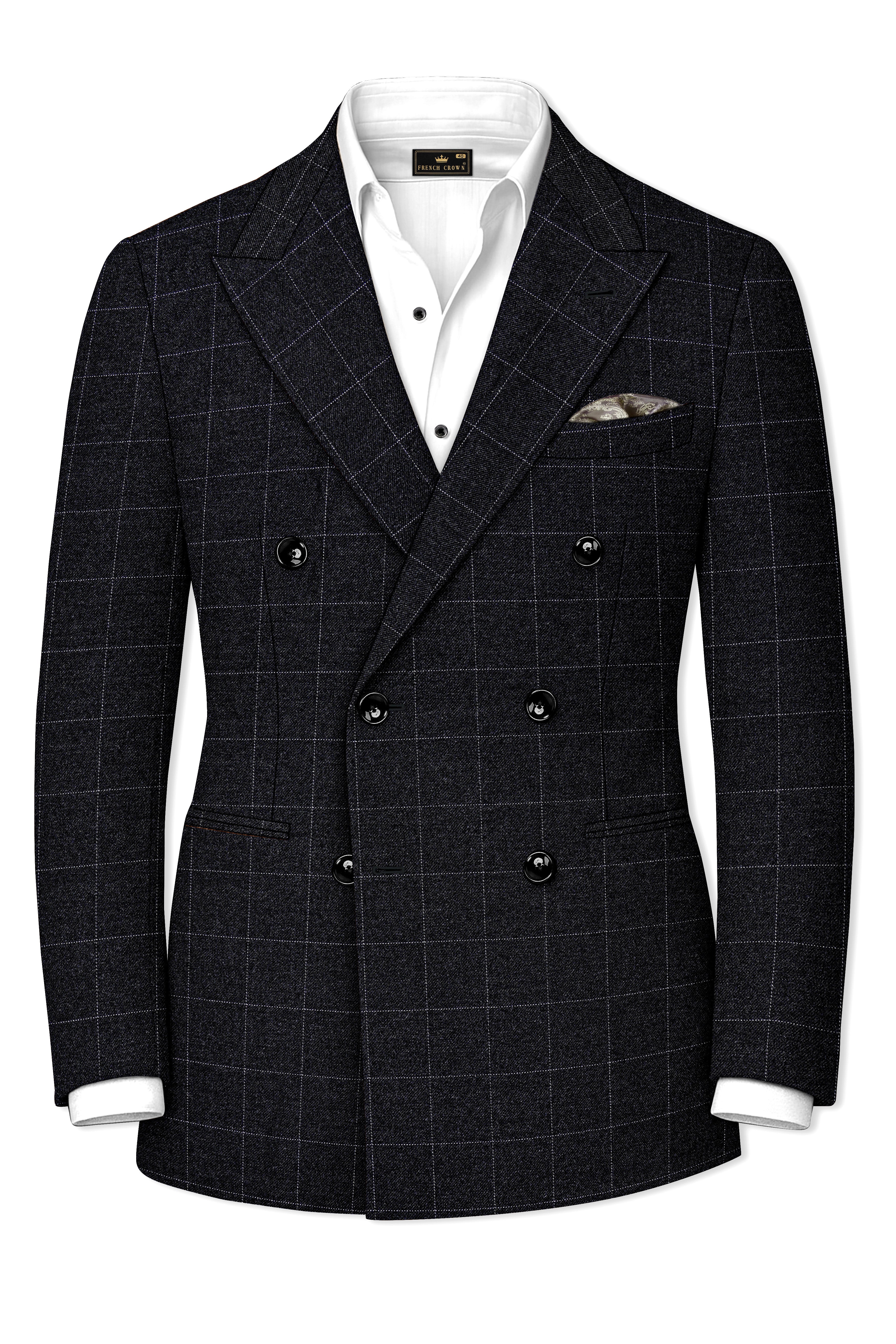 Fenrir-Shark Gray windowpane Tweed Double Breasted Blazers