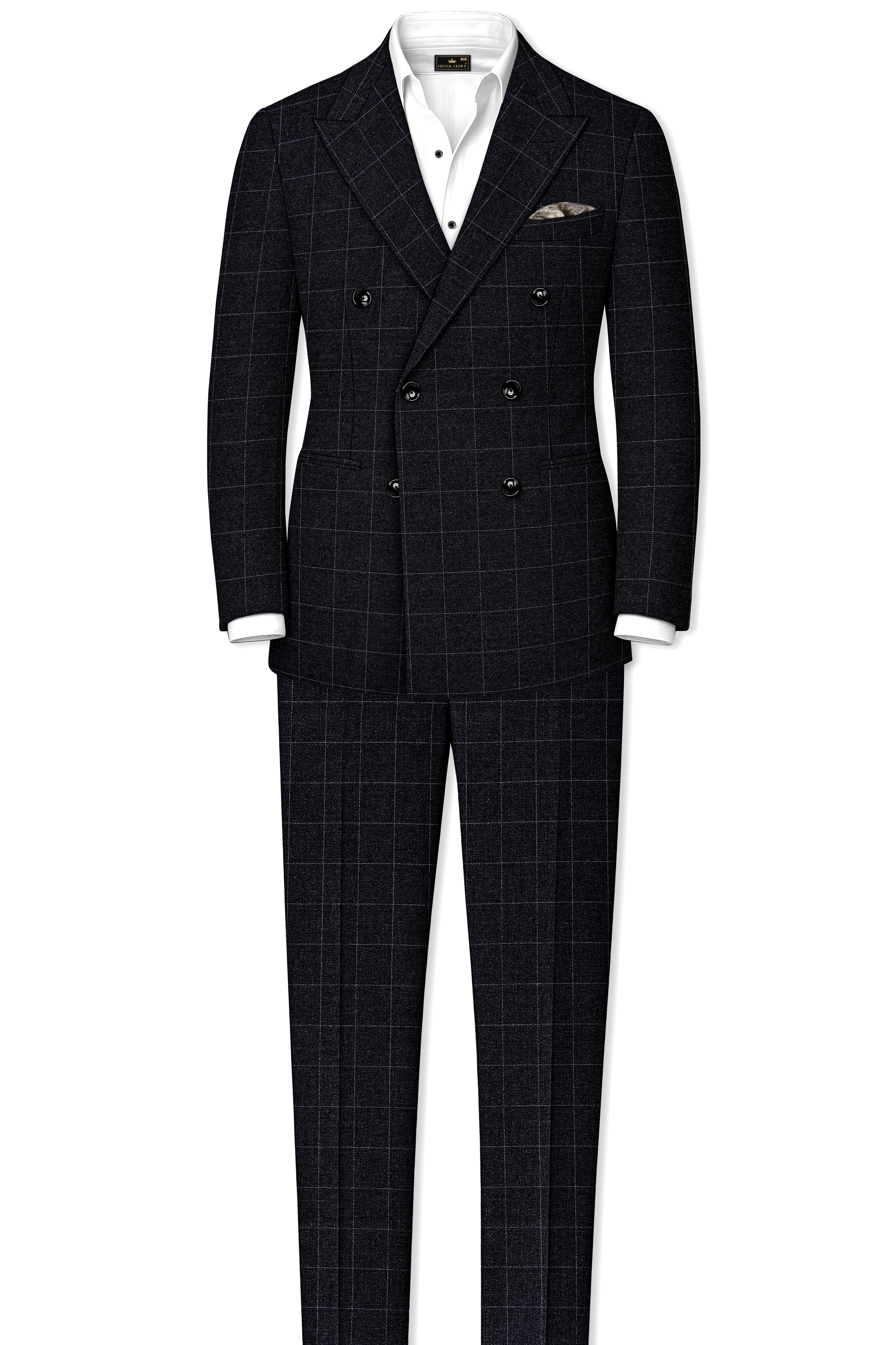 Fenrir-Shark Gray windowpane Tweed Double Breasted Blazers