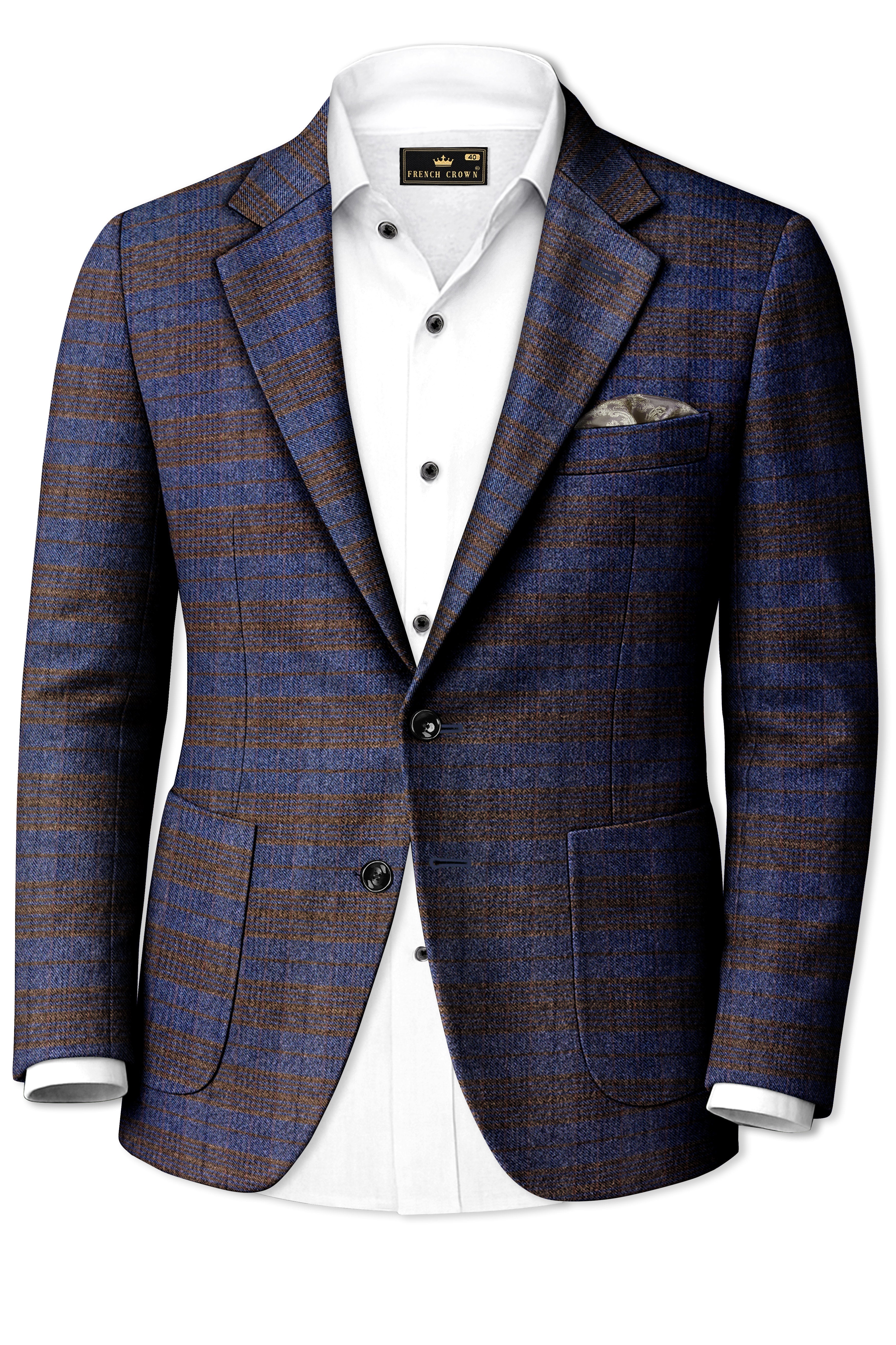 Velourish-Tealish Blue And Tuatara Gray Glen Plaid Tweed Single Breasted Sports Blazers