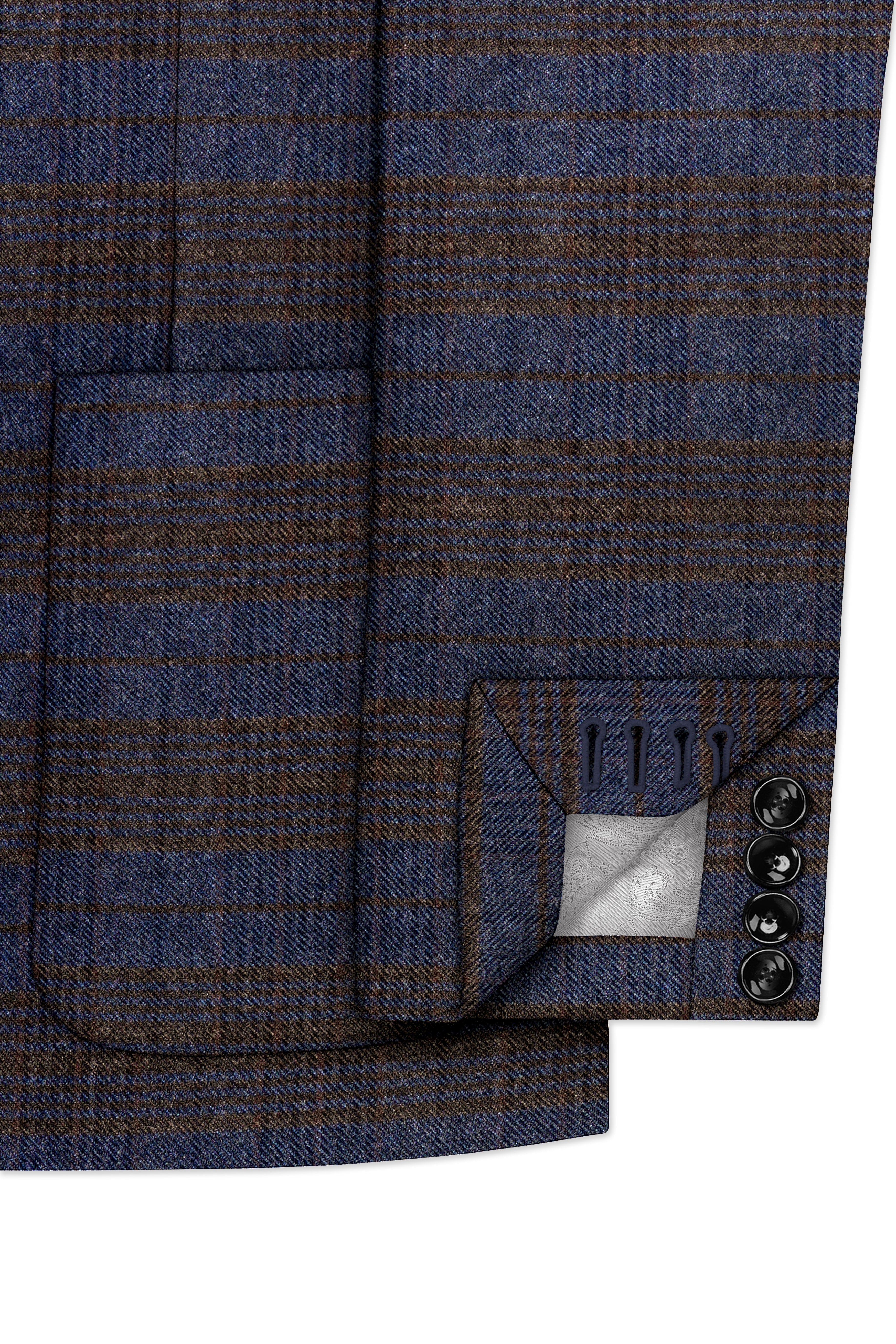 Velourish-Tealish Blue And Tuatara Gray Glen Plaid Tweed Single Breasted Sports Blazers