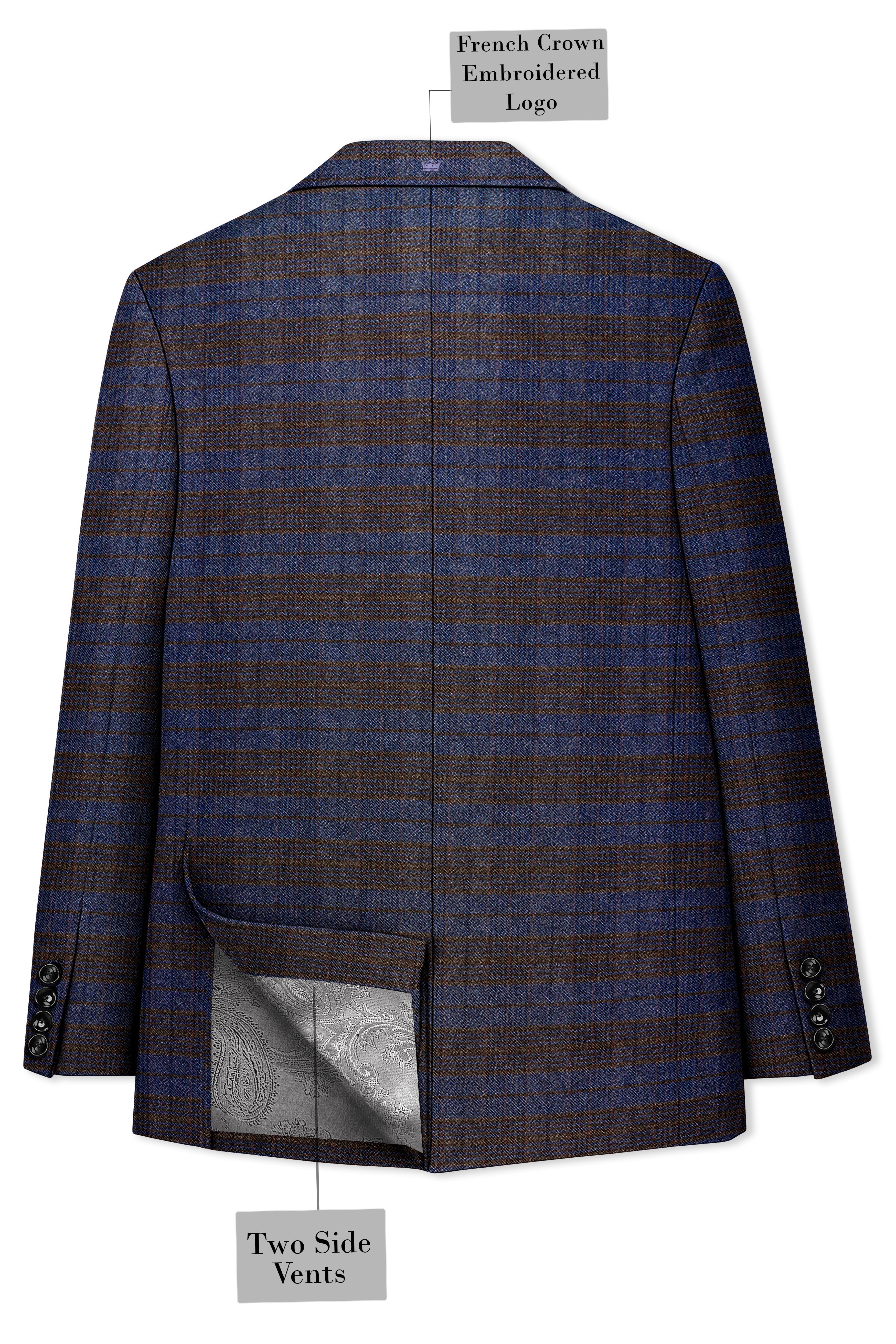 Velourish-Tealish Blue And Tuatara Gray Glen Plaid Tweed Single Breasted Sports Blazers