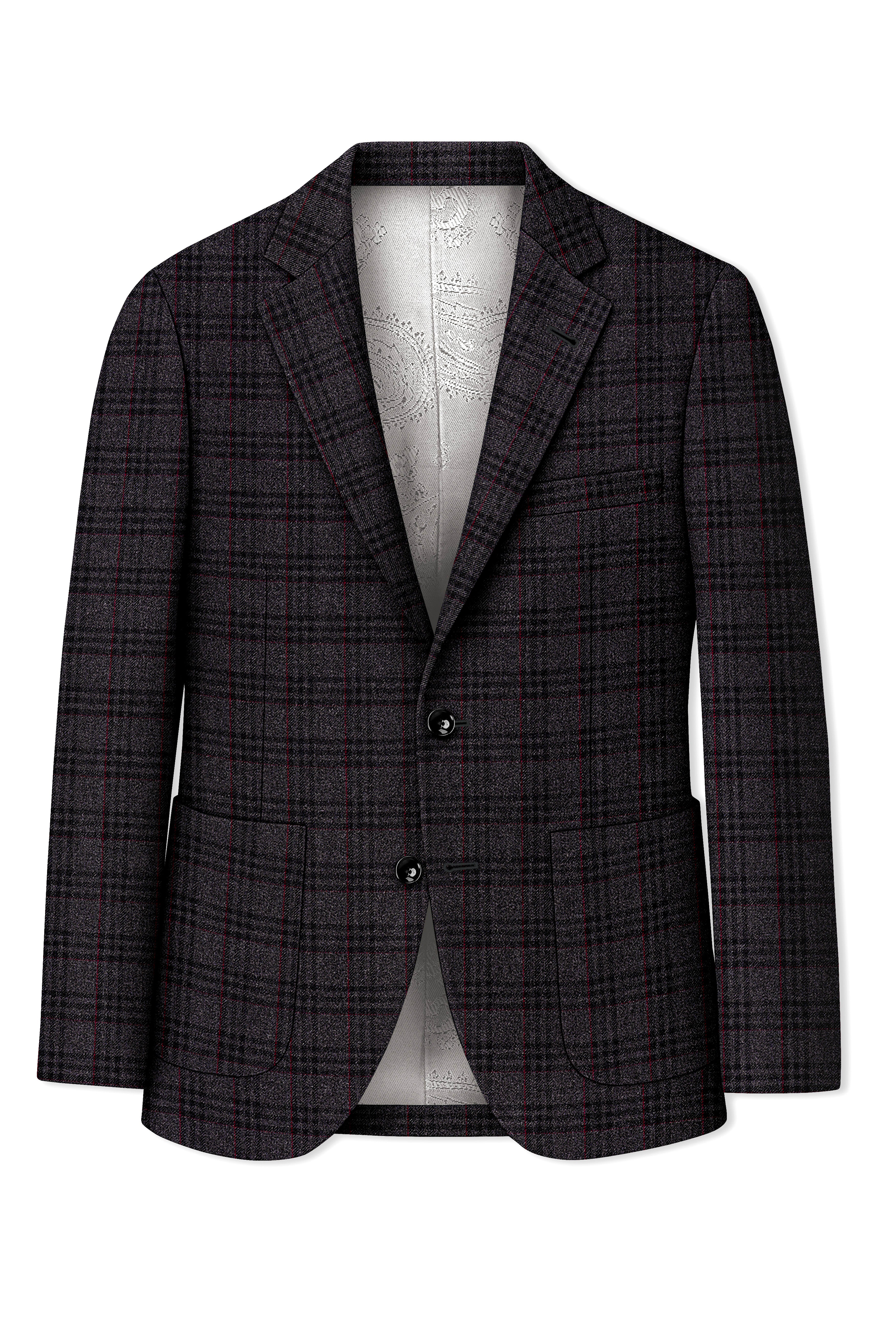 Velours-Ship Gray Plaid Tweed Single Breasted Sports Blazers