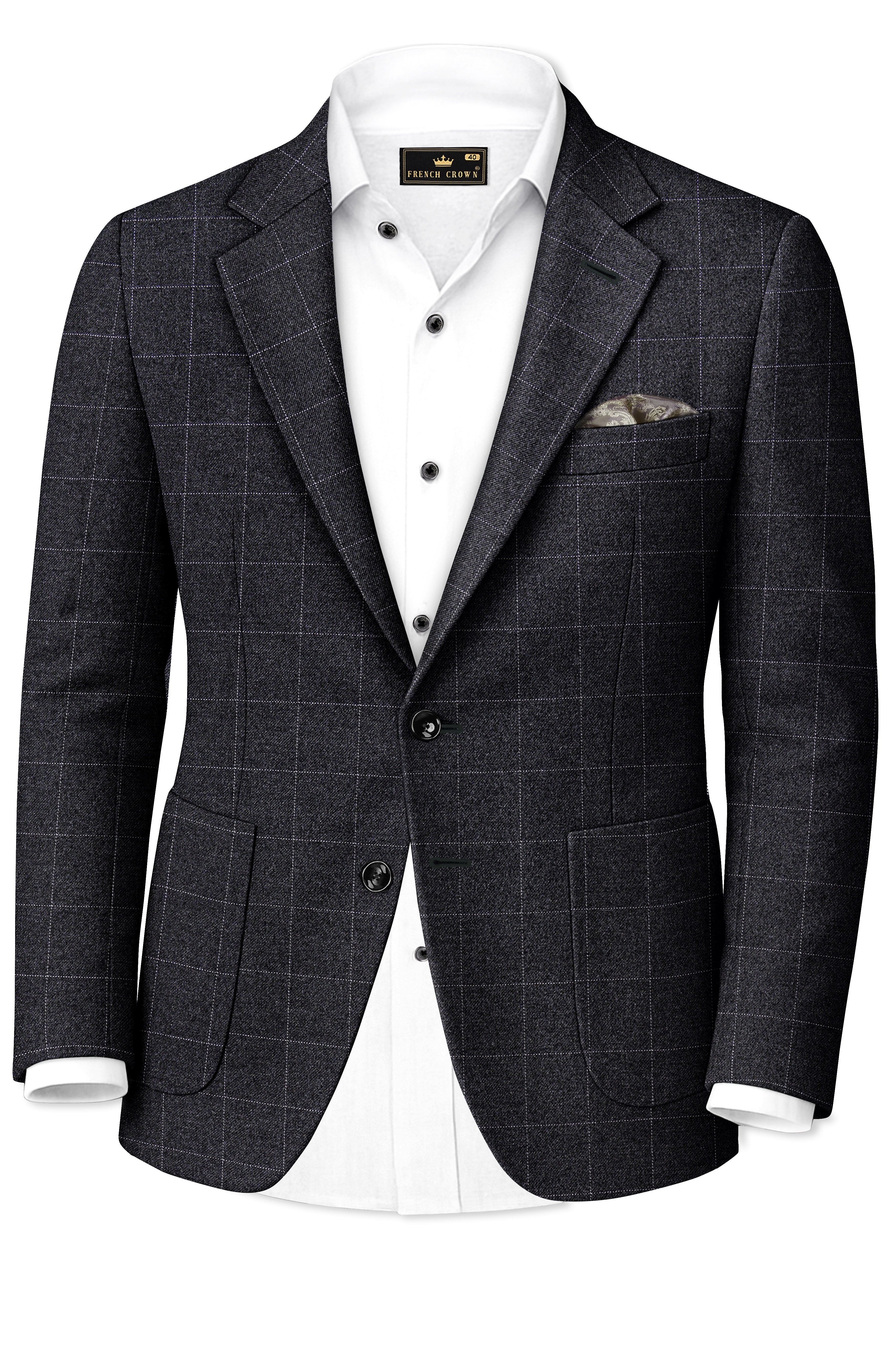 Fenrir-Shark Gray windowpane Tweed Single Breasted Sports Blazers