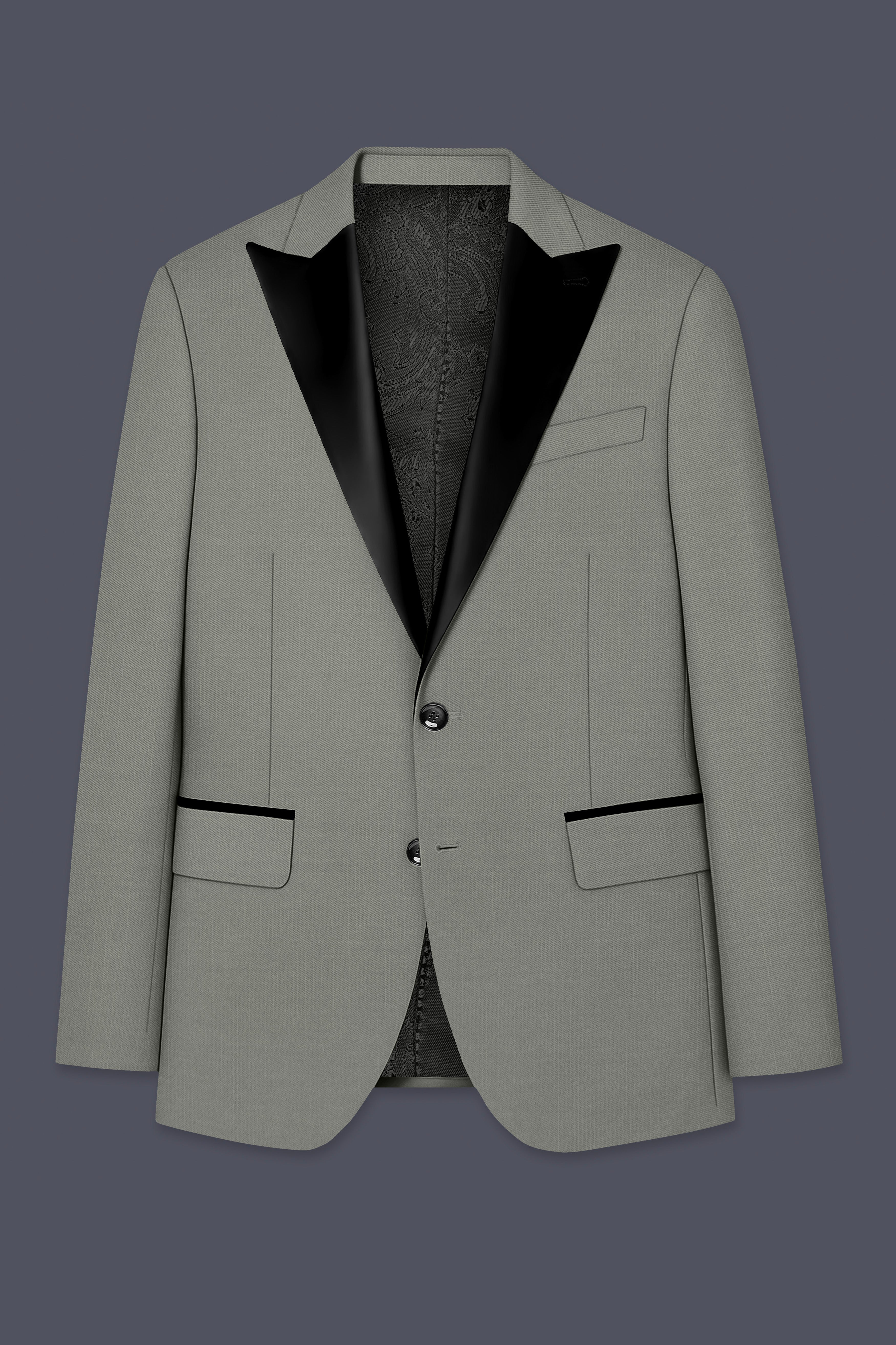 Verdure-Sage Green Wool Rich Peak Lapel Tuxedo Slight Stretch Blazers