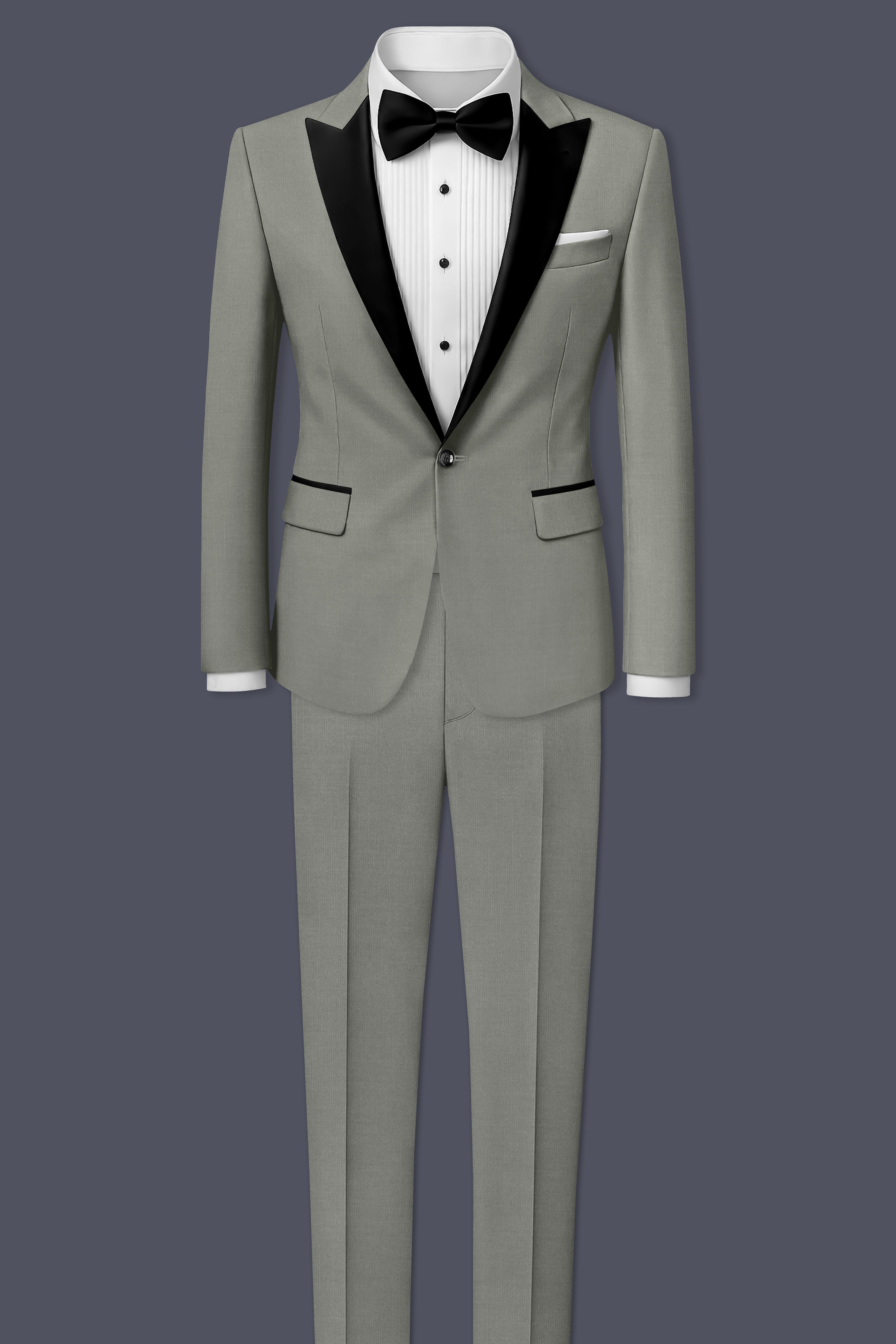 Verdure-Sage Green Wool Rich Peak Lapel Tuxedo Slight Stretch Blazers
