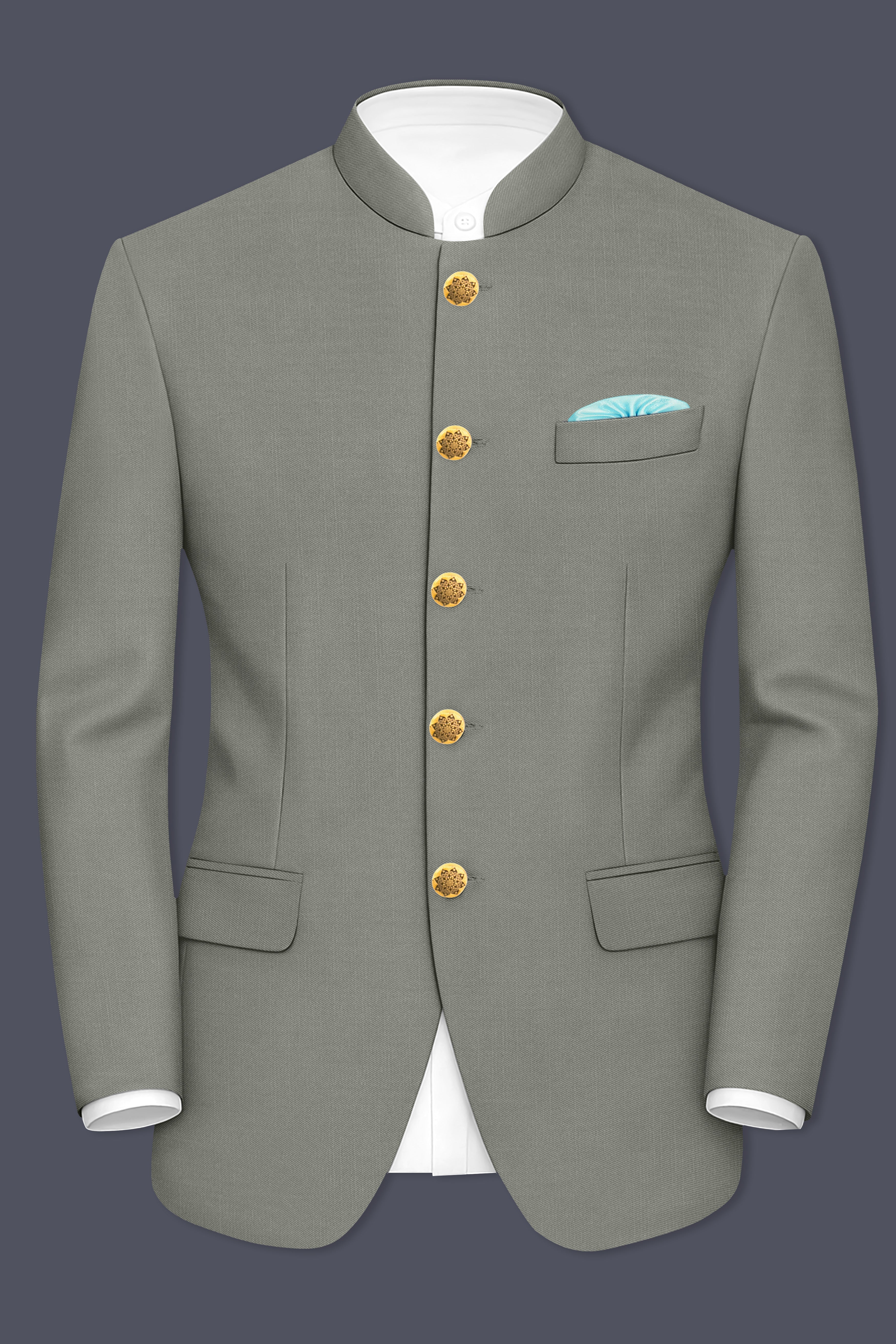 Verdure-Sage Green Wool Rich Bandhgala Slight Stretch Blazers