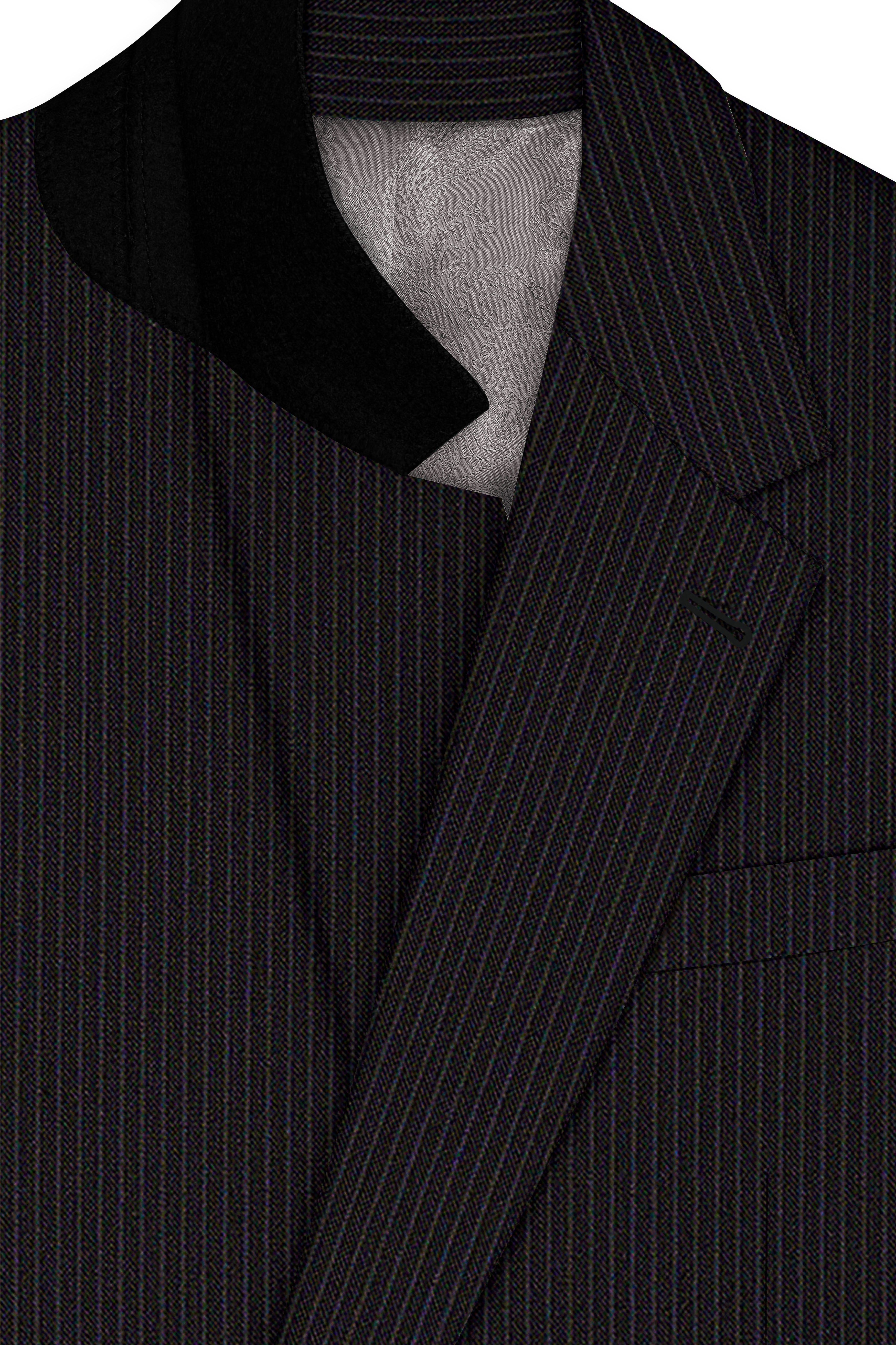 Imperio-Umber Brown Pencil Striped Wool Rich Slight Stretch Single Breasted Blazer