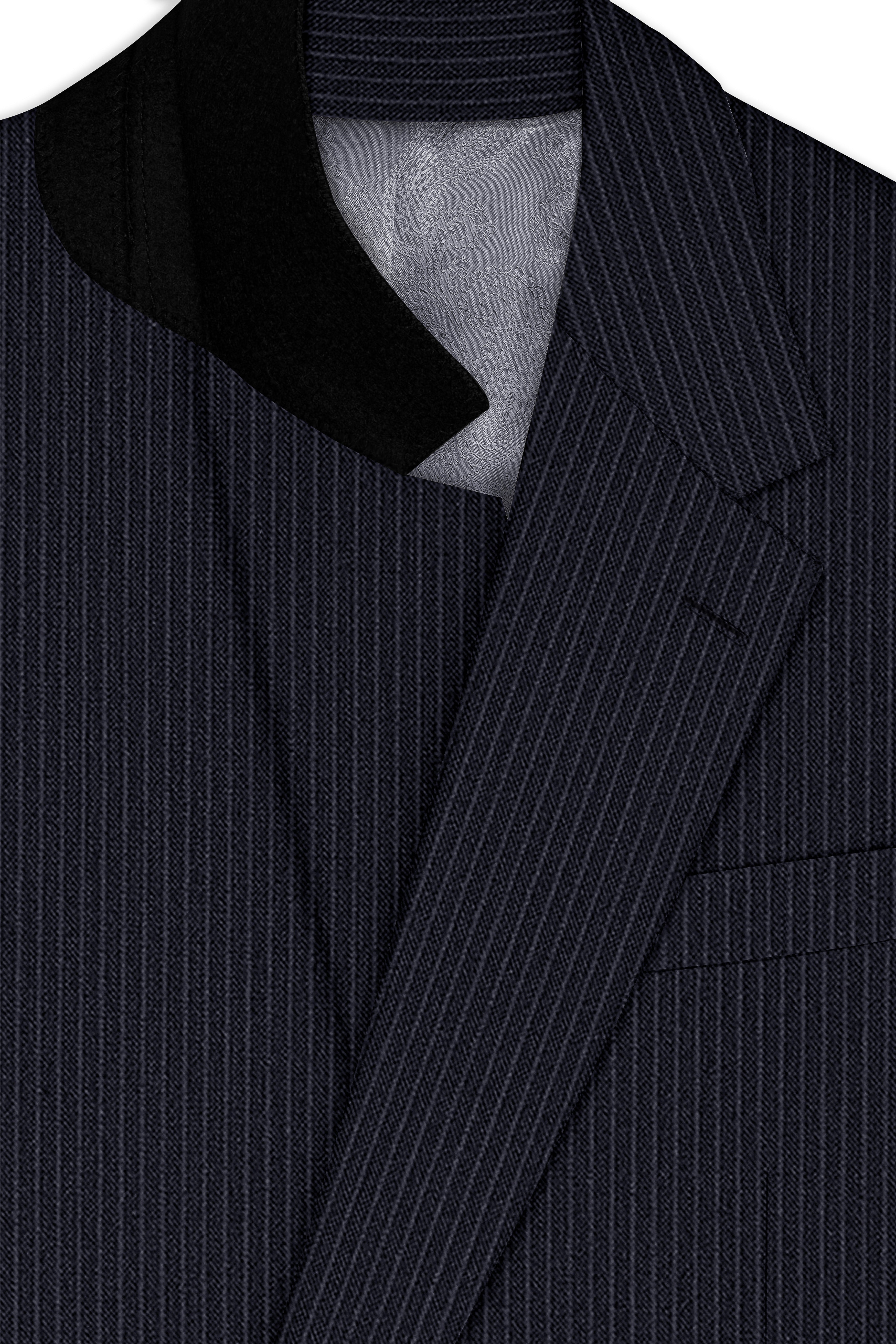 Cosmire-Space Blue Pencil Striped Wool Rich Slight Stretch Single Breasted Blazer