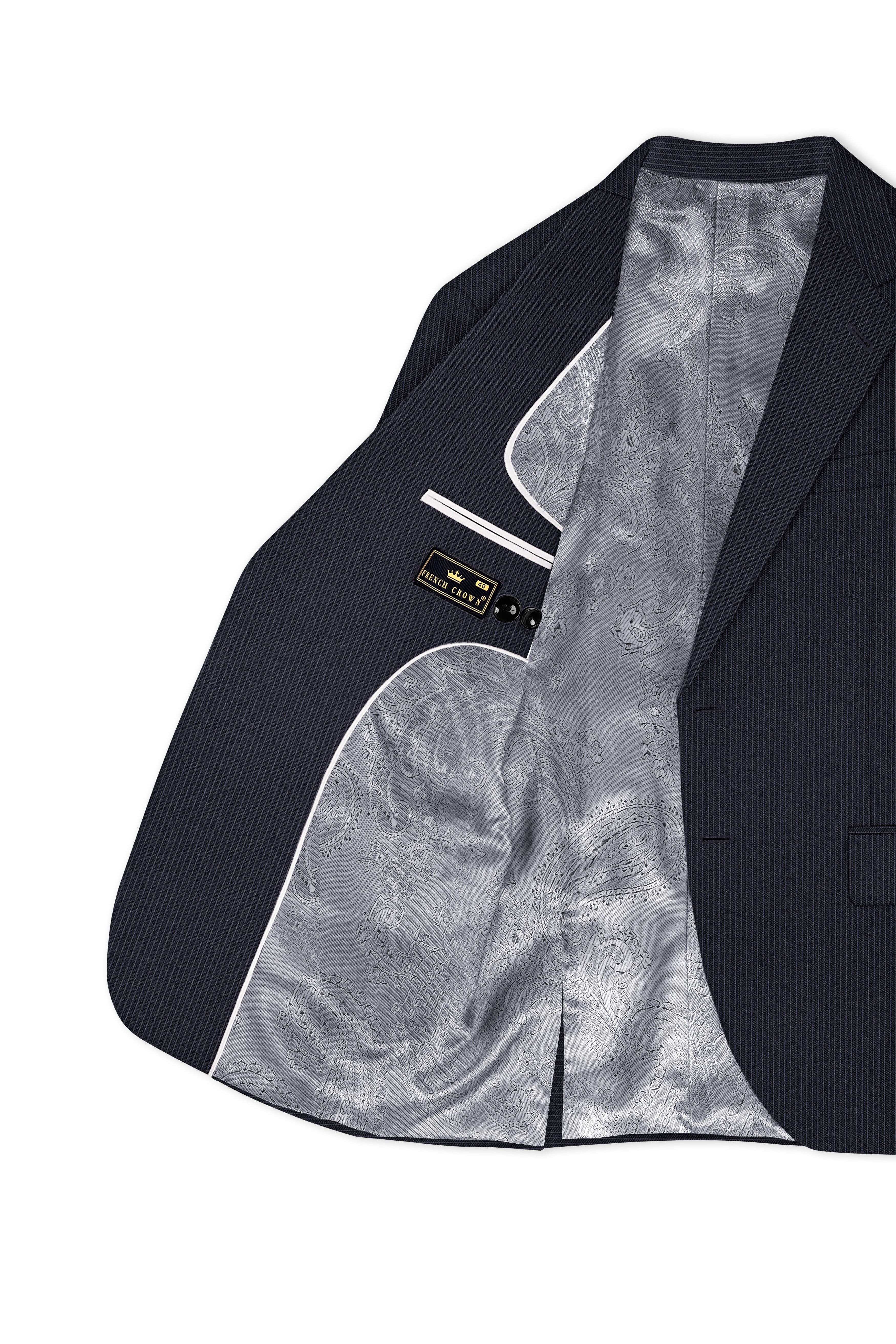 Cosmire-Space Blue Pencil Striped Wool Rich Slight Stretch Single Breasted Blazer