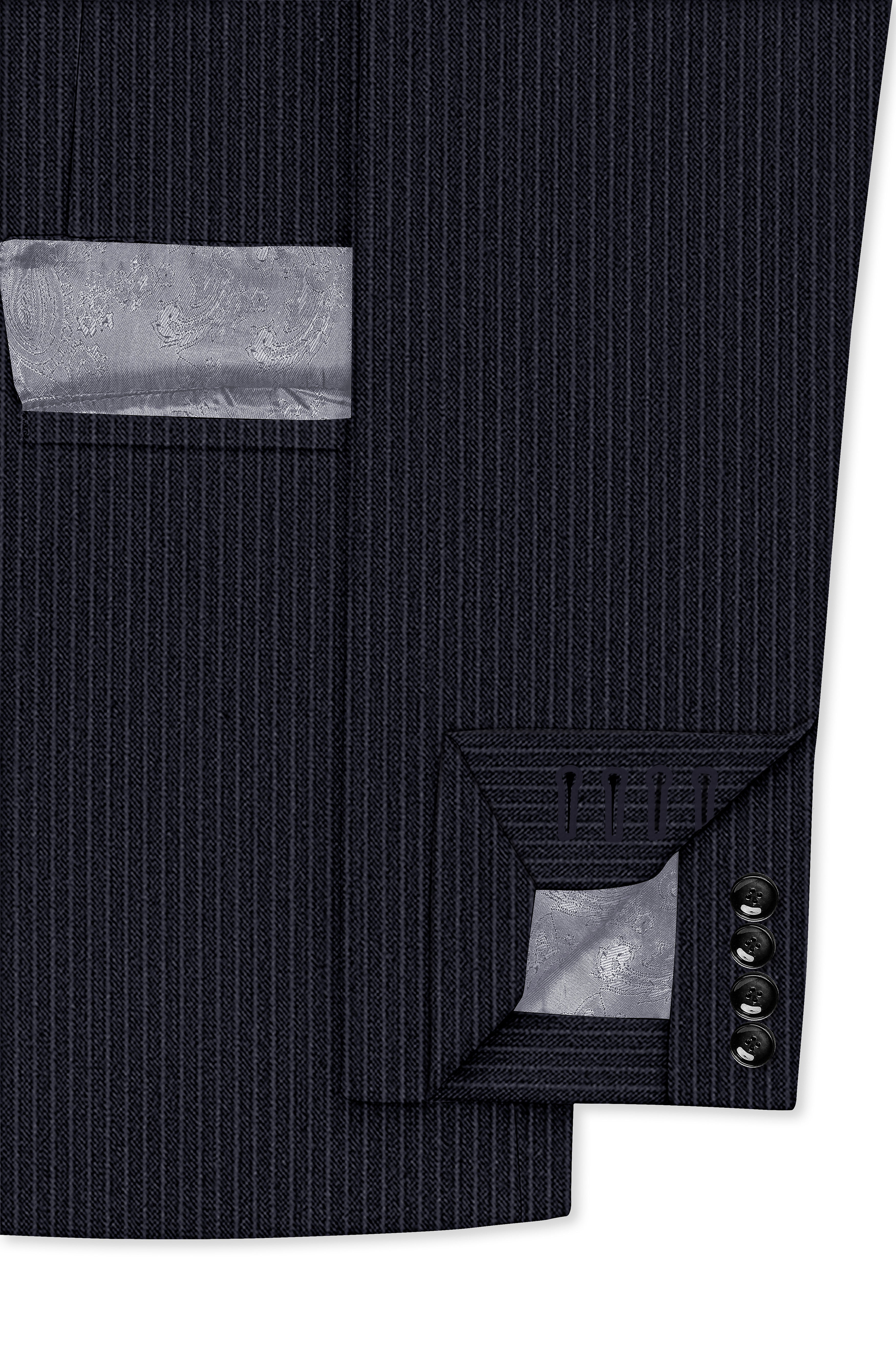 Cosmire-Space Blue Pencil Striped Wool Rich Slight Stretch Single Breasted Blazer