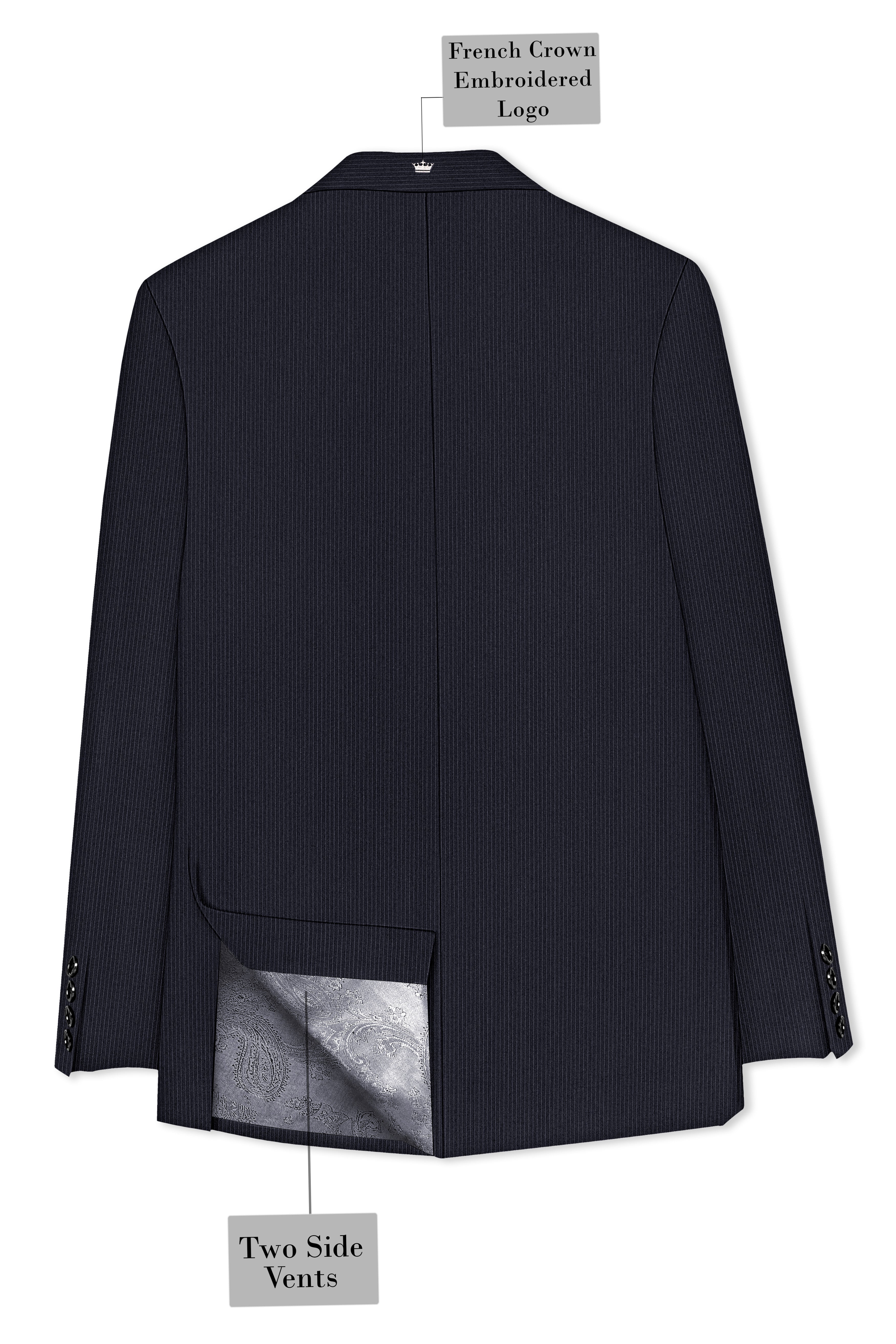 Cosmire-Space Blue Pencil Striped Wool Rich Slight Stretch Single Breasted Blazer