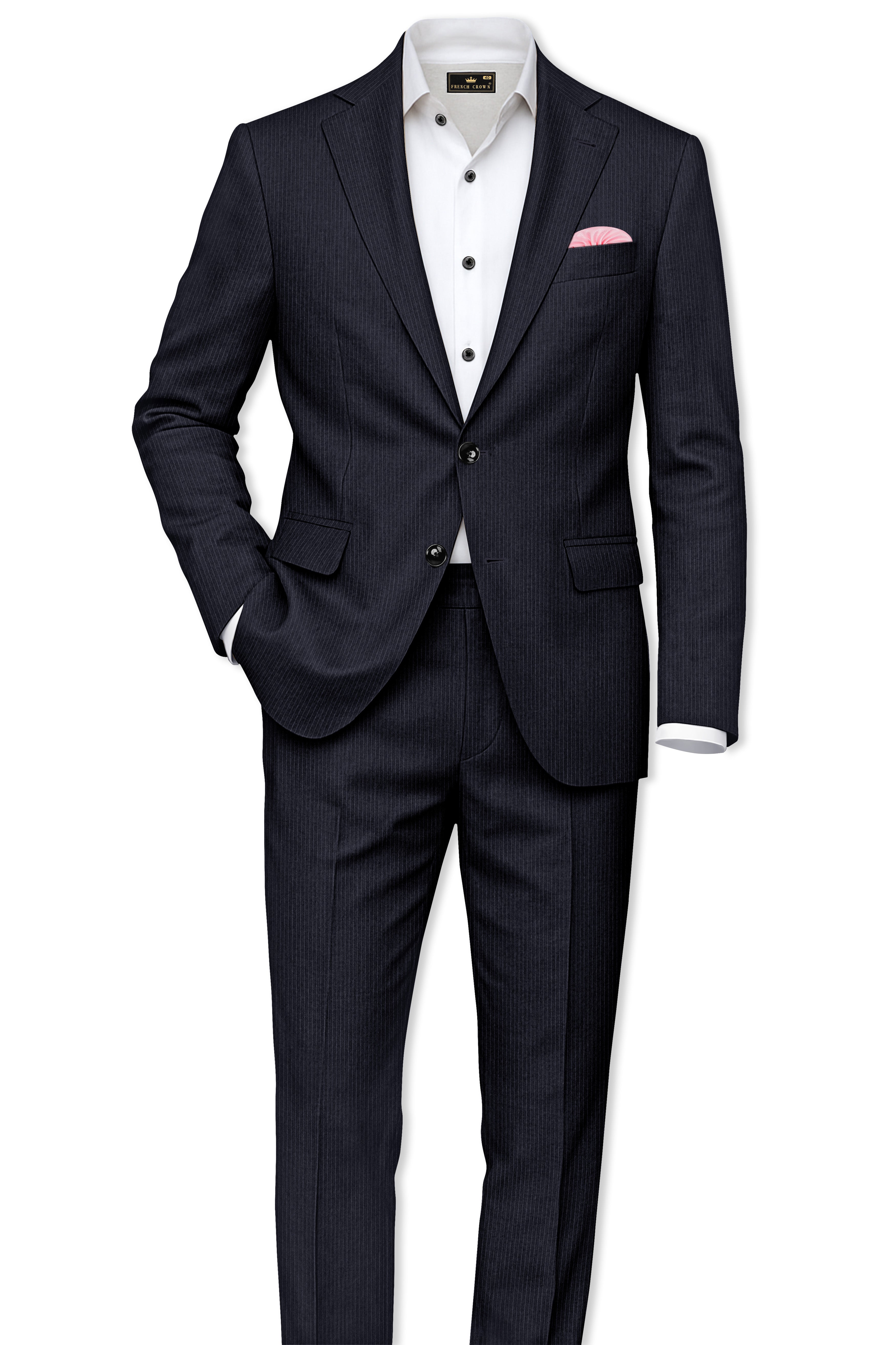 Cosmire-Space Blue Pencil Striped Wool Rich Slight Stretch Single Breasted Blazer