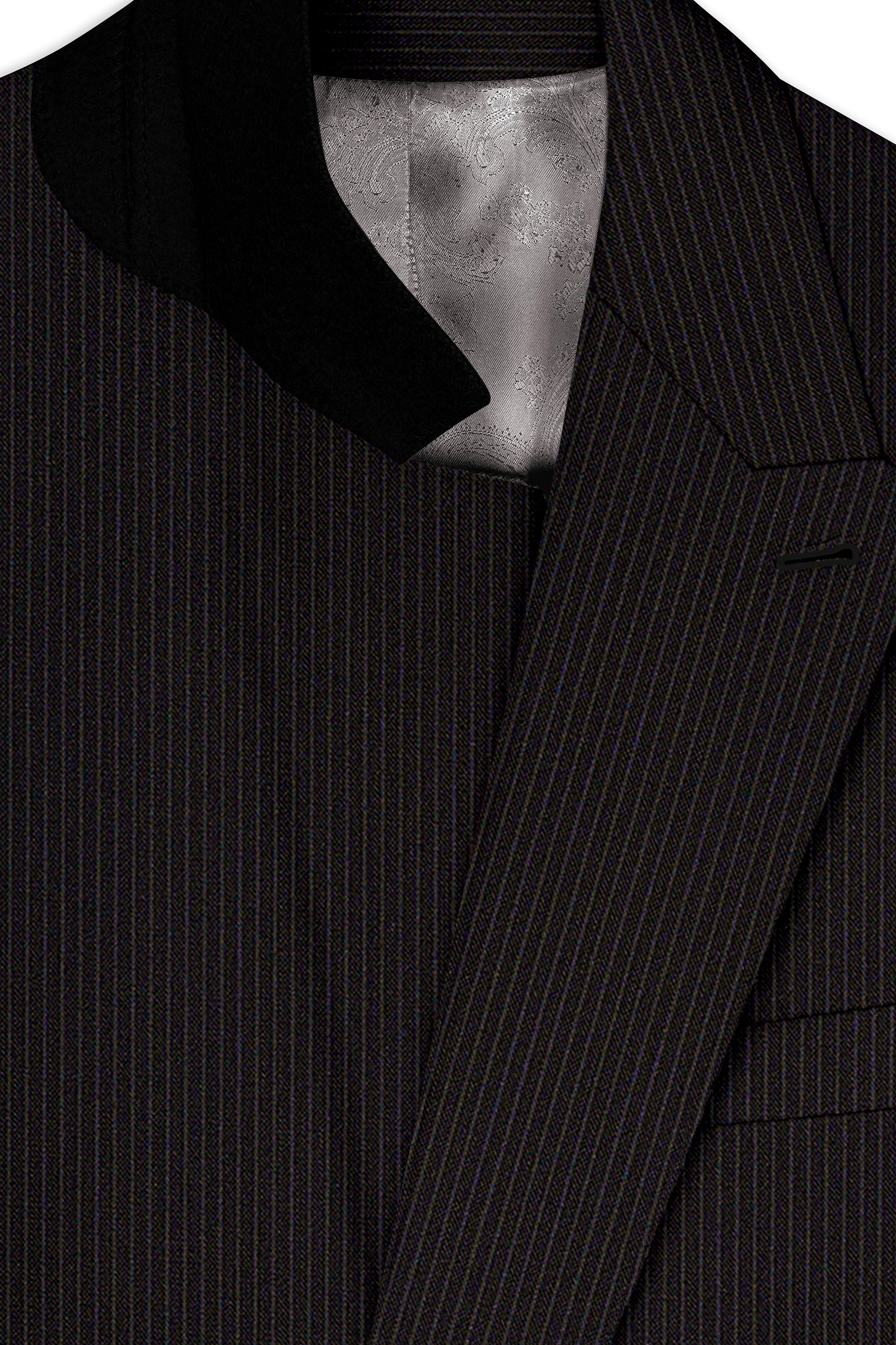 Imperio-Umber Brown Pencil Striped Wool Rich Slight Stretch Double Breasted Blazer