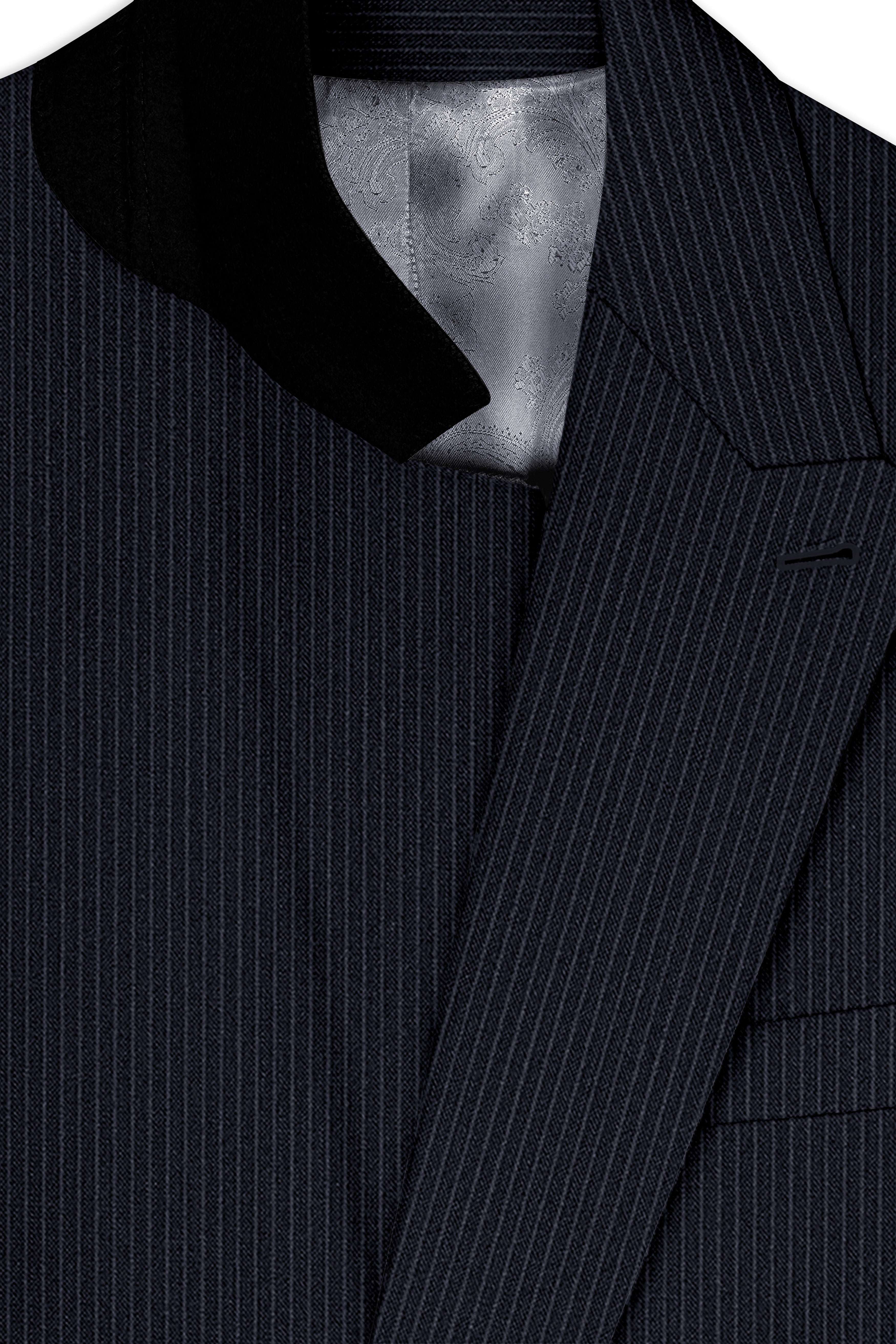 Cosmire-Space Blue Pencil Striped Wool Rich Slight Stretch Double Breasted Blazer