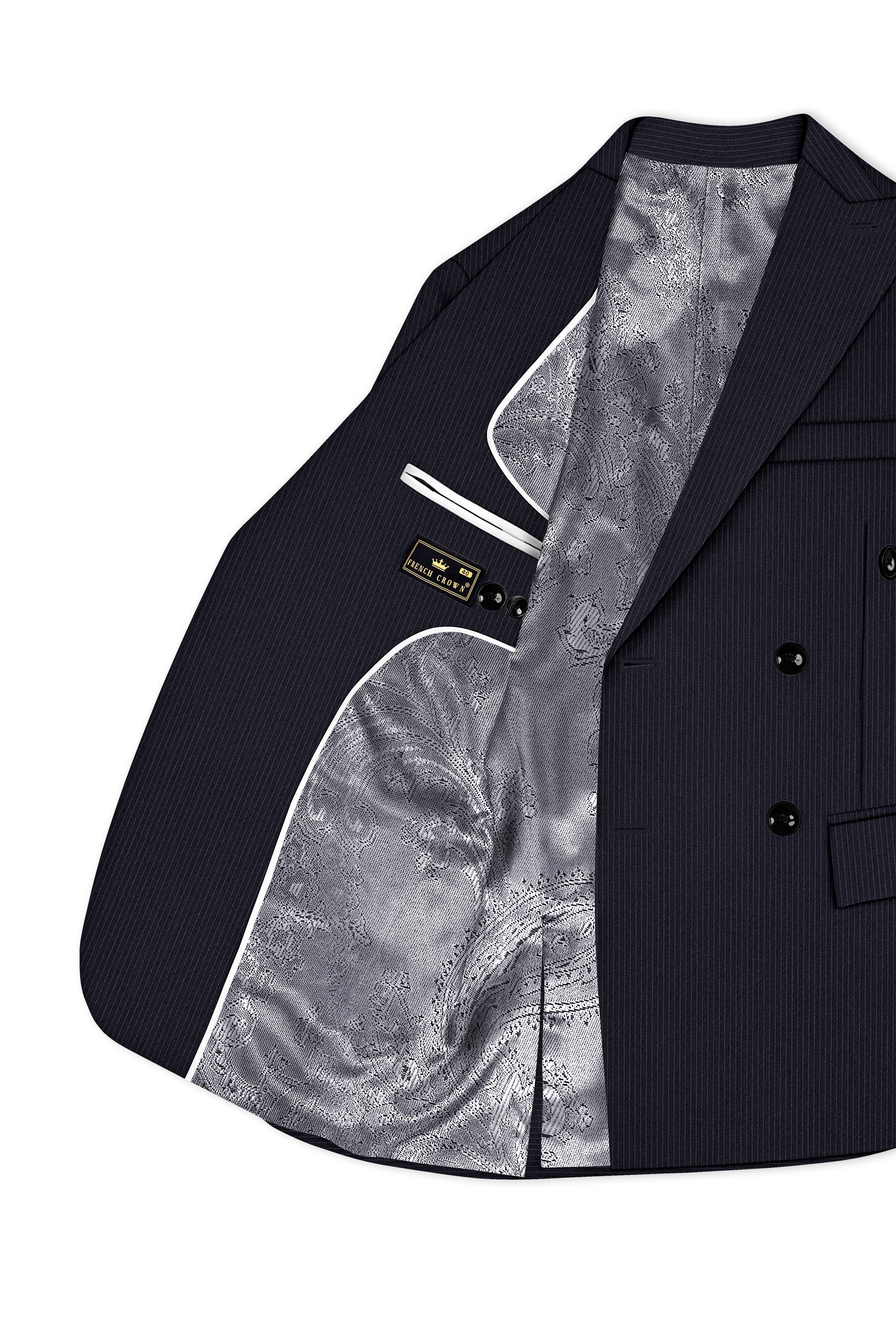 Cosmire-Space Blue Pencil Striped Wool Rich Slight Stretch Double Breasted Blazer