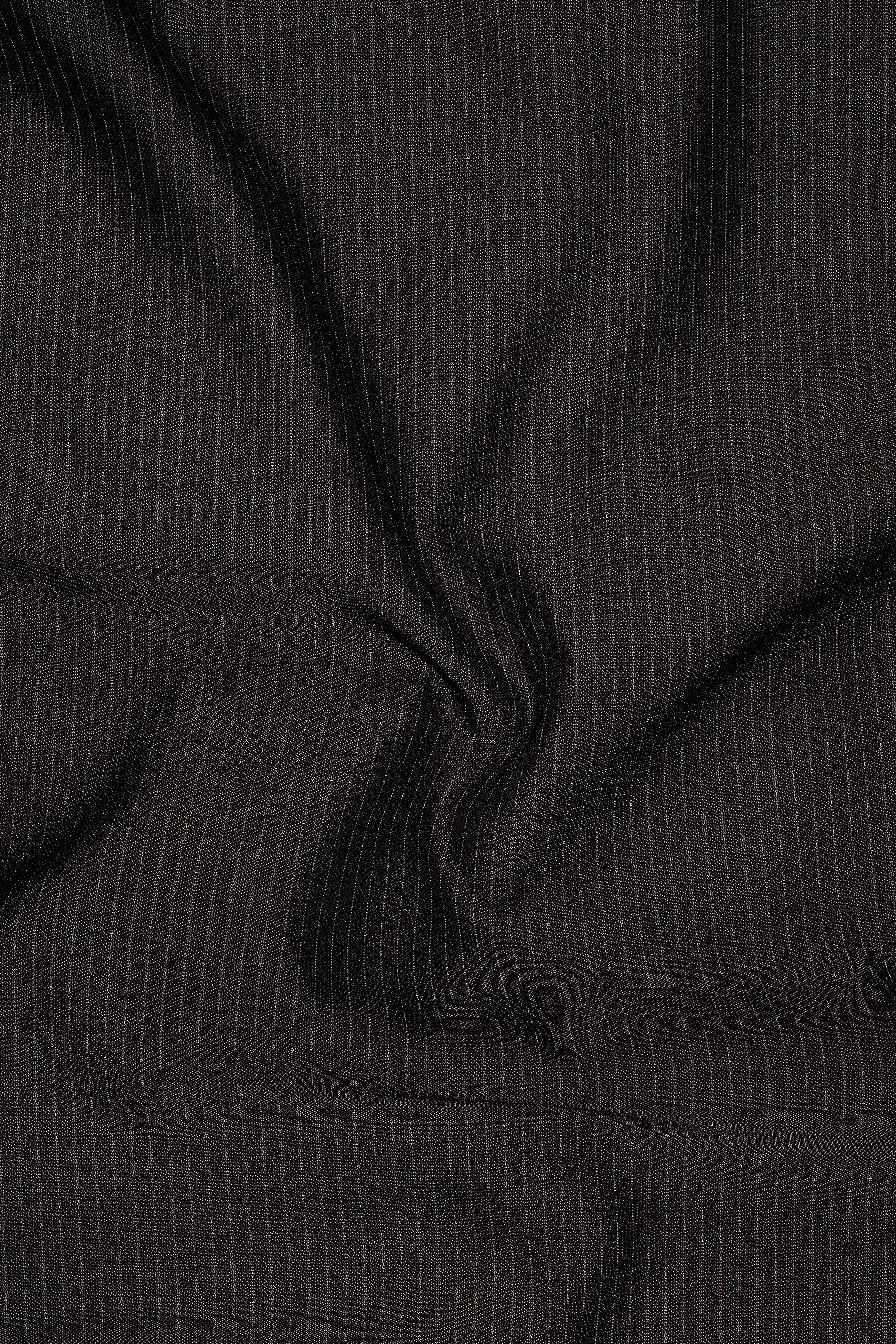 Imperio-Umber Brown Pencil Striped Wool Rich Slight Stretch Cross Placket Bandhgala Blazer