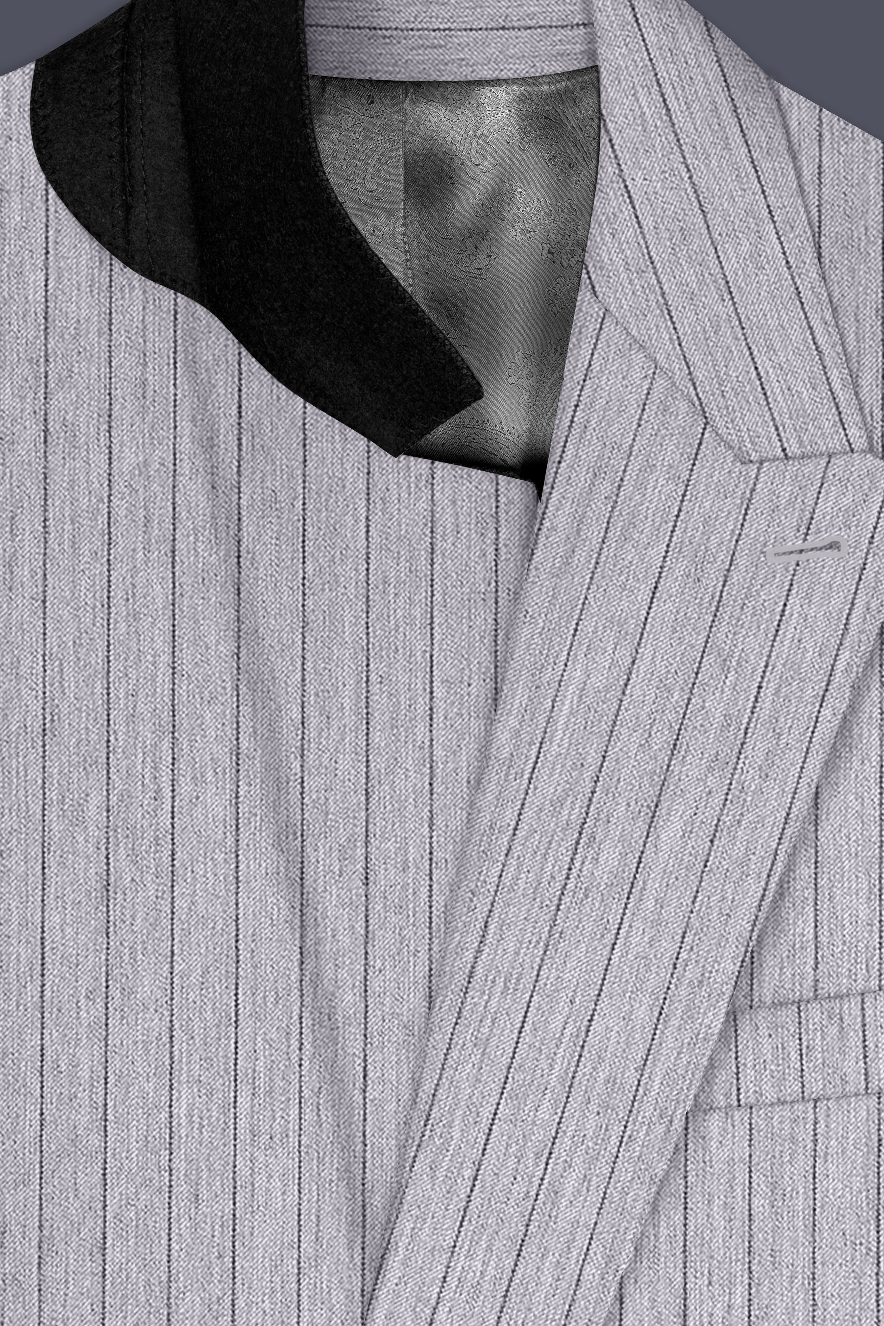 Grisvoro-Sterling Gray Pin Striped Wool Rich Slight Stretch Double Breasted Blazer