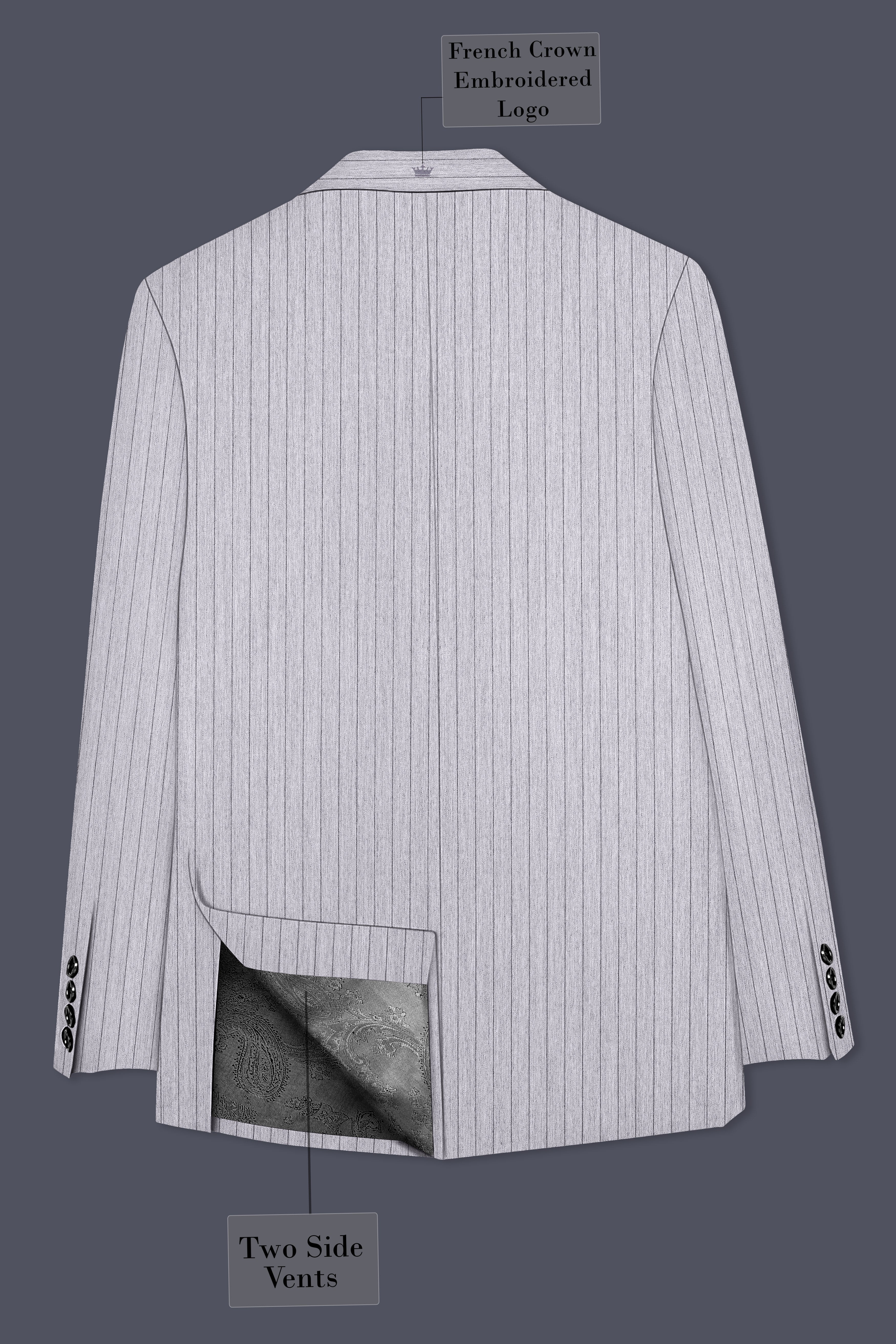 Grisvoro-Sterling Gray Pin Striped Wool Rich Slight Stretch Double Breasted Blazer