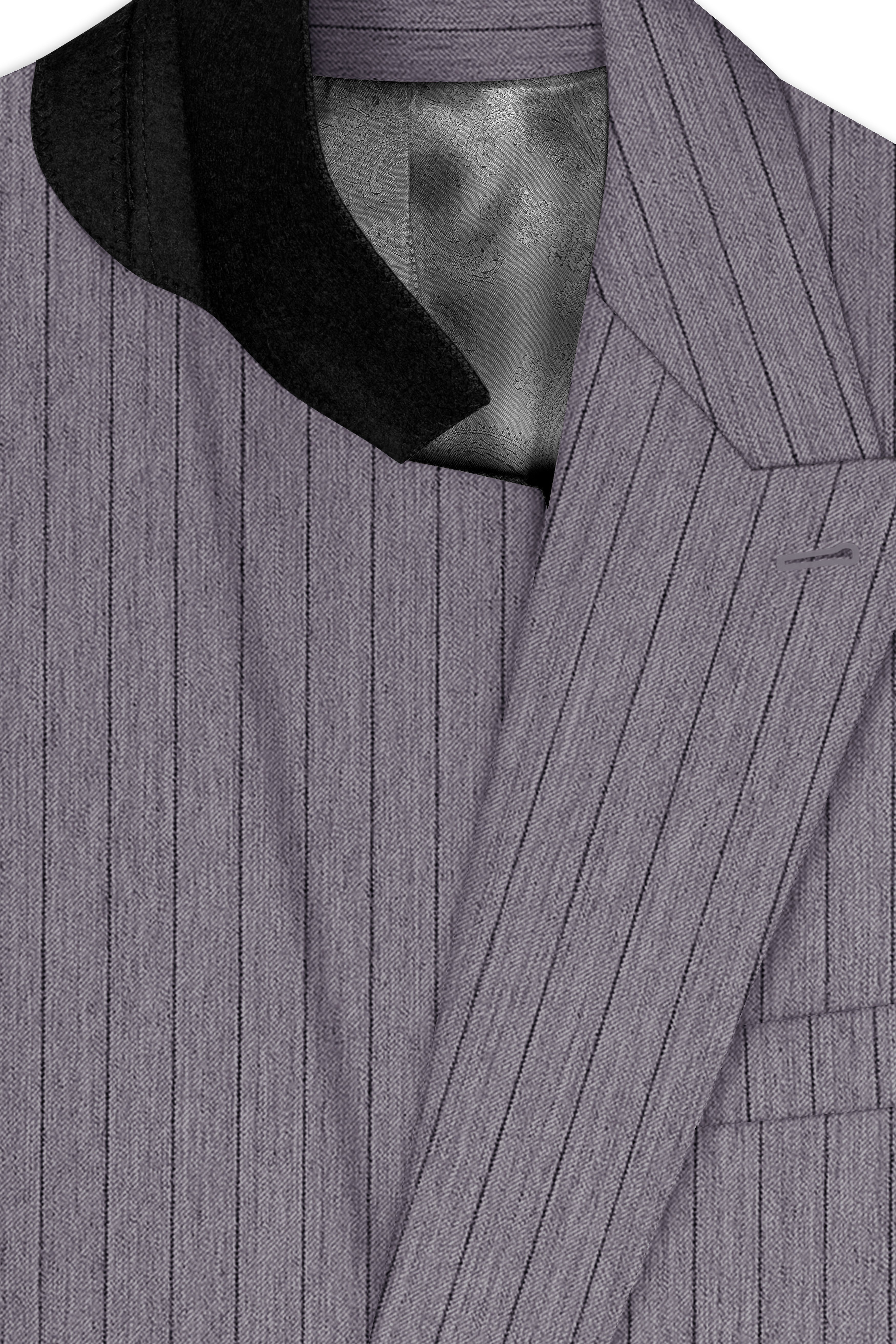 Velmoro-Mauve Gray Pin Striped Wool Rich Slight Stretch Double Breasted Blazer