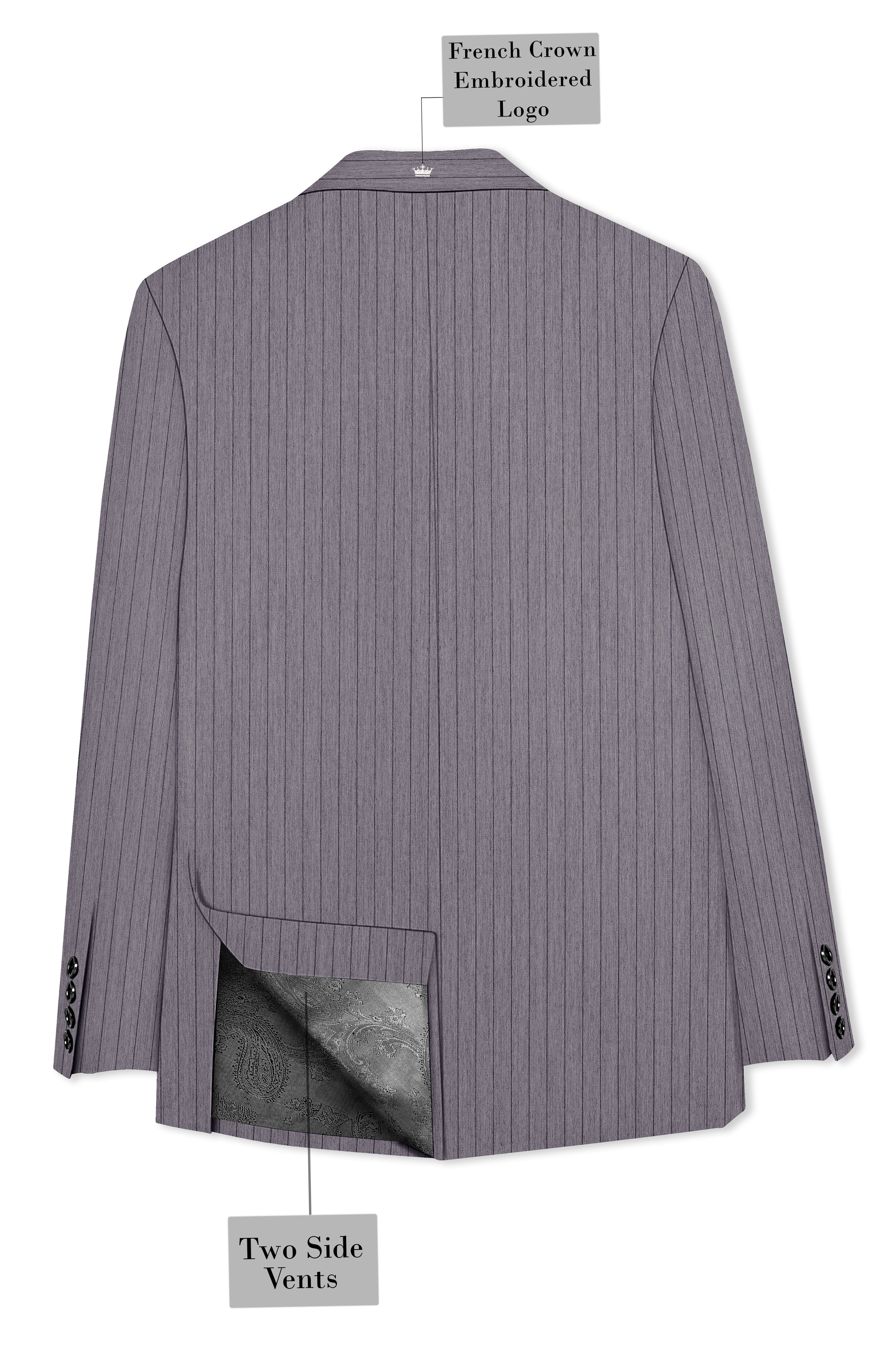Velmoro-Mauve Gray Pin Striped Wool Rich Slight Stretch Double Breasted Blazer