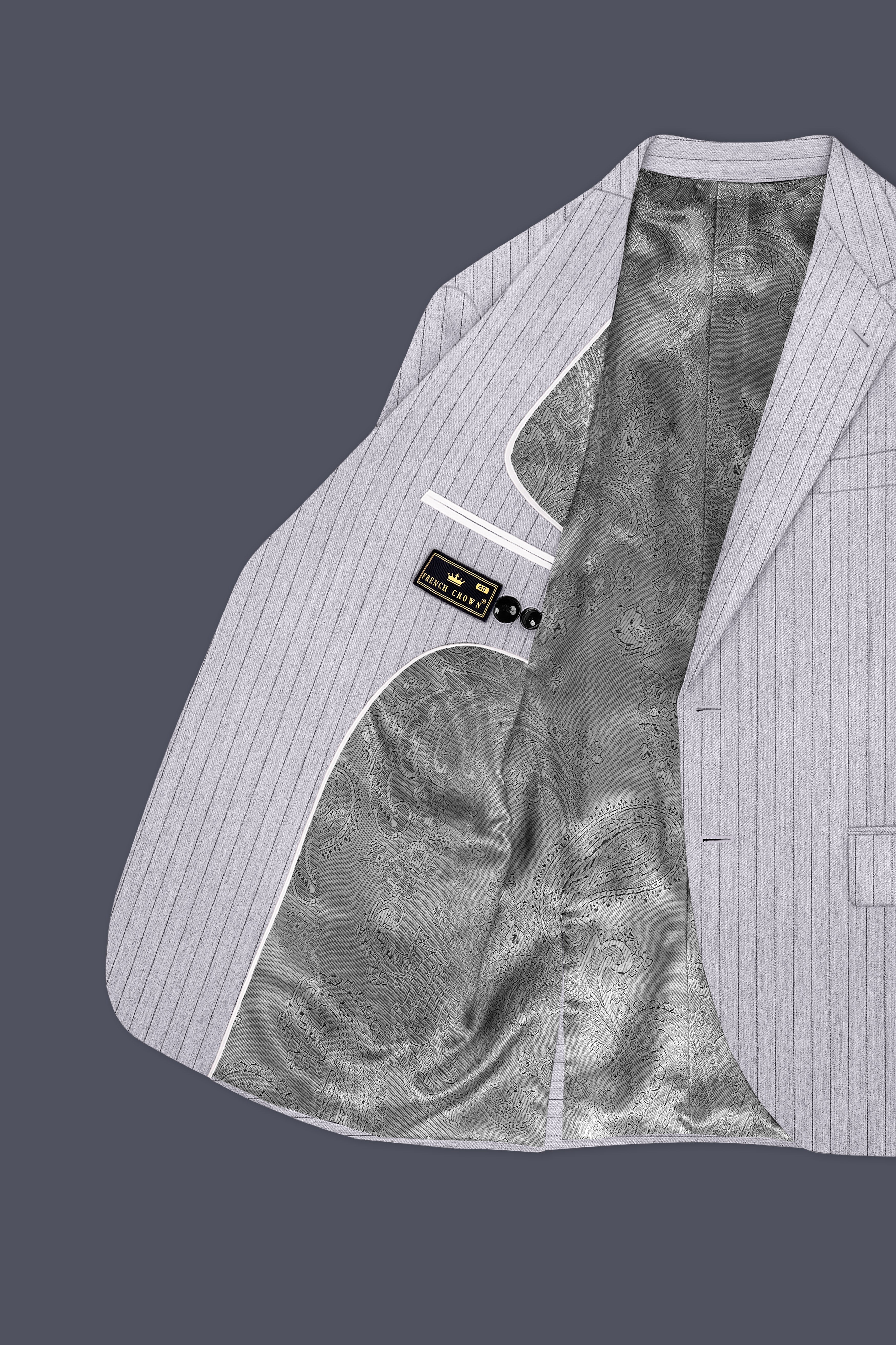 Grisvoro-Sterling Gray Pin Striped Wool Rich Slight Stretch Single Breasted Blazer