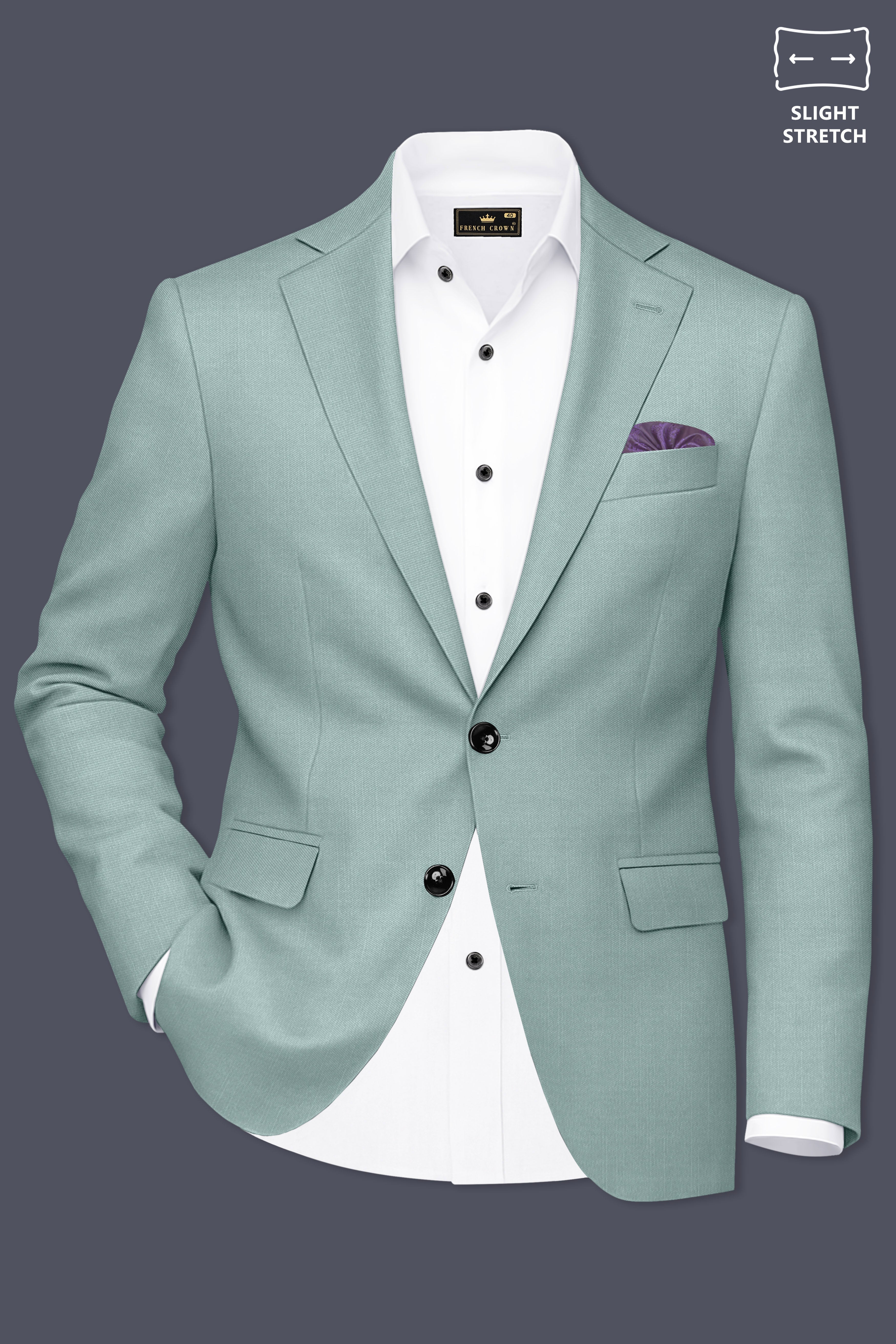 Tropic-Cadet Green Wool Rich Slight Stretch Single Breasted Blazer