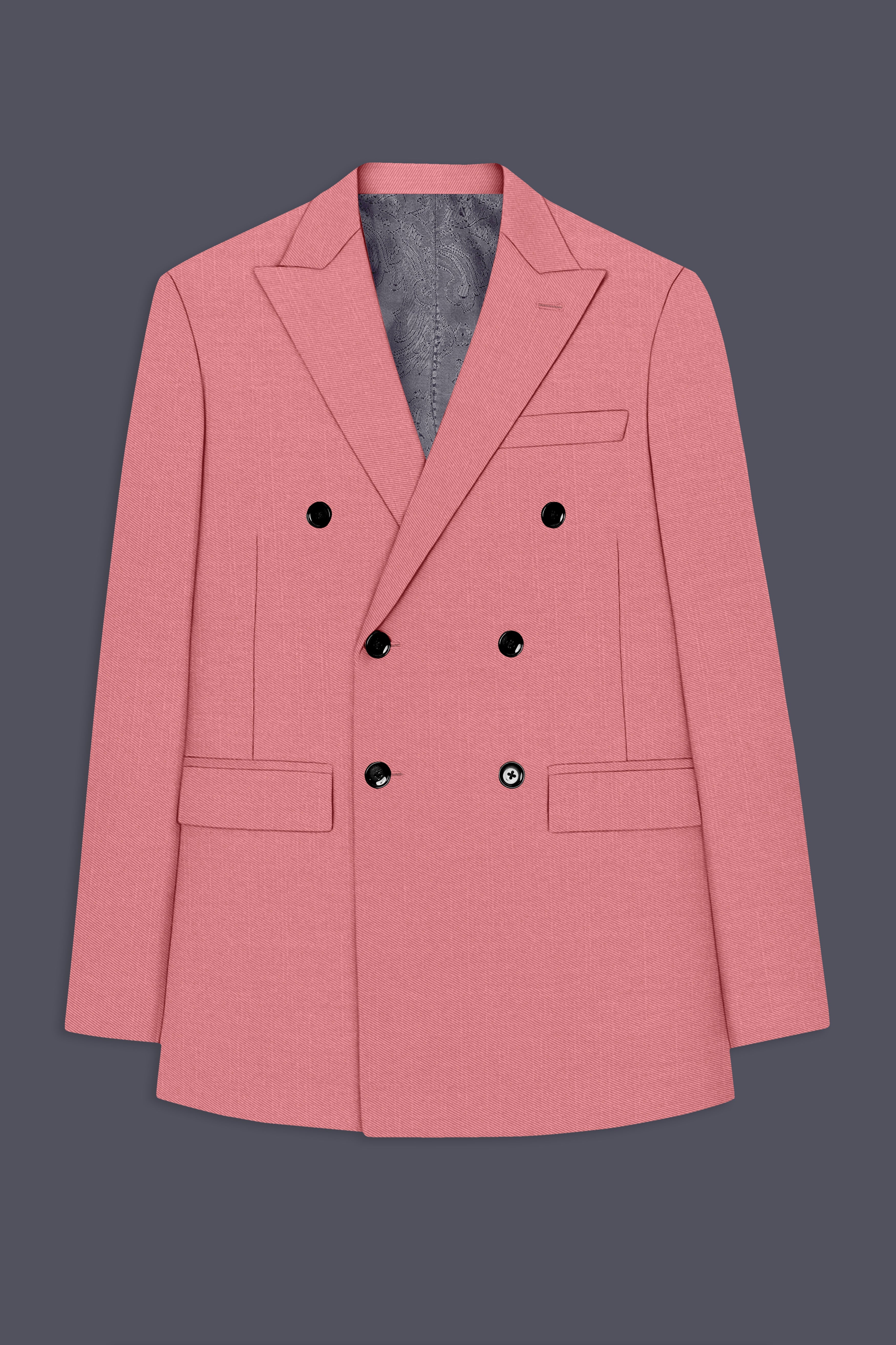 Solaro-Coral Orange Wool Rich Slight Stretch Double Breasted Blazer