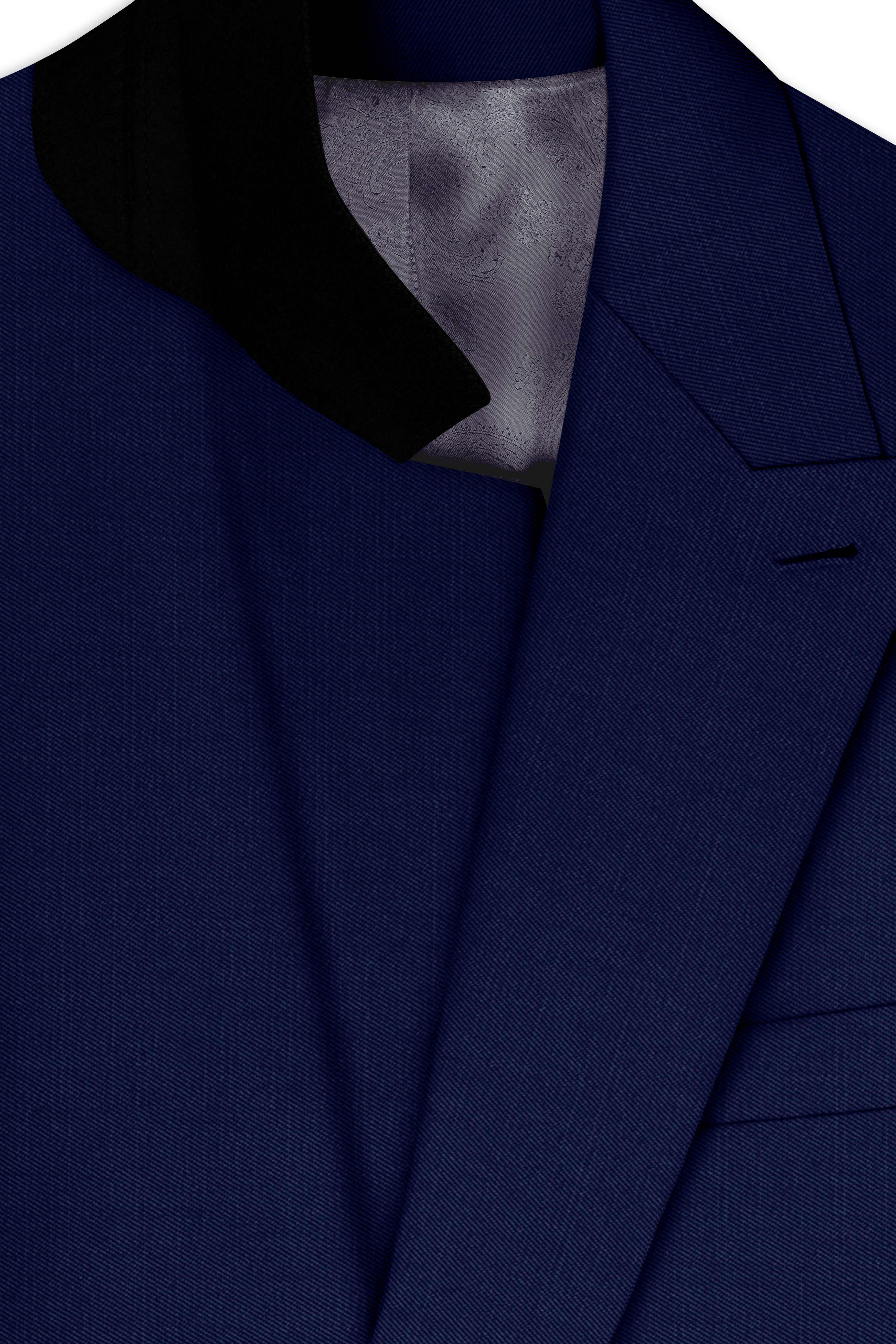 Obsidio-Ebony Navy Blue Wool Rich Slight Stretch Double Breasted Blazer