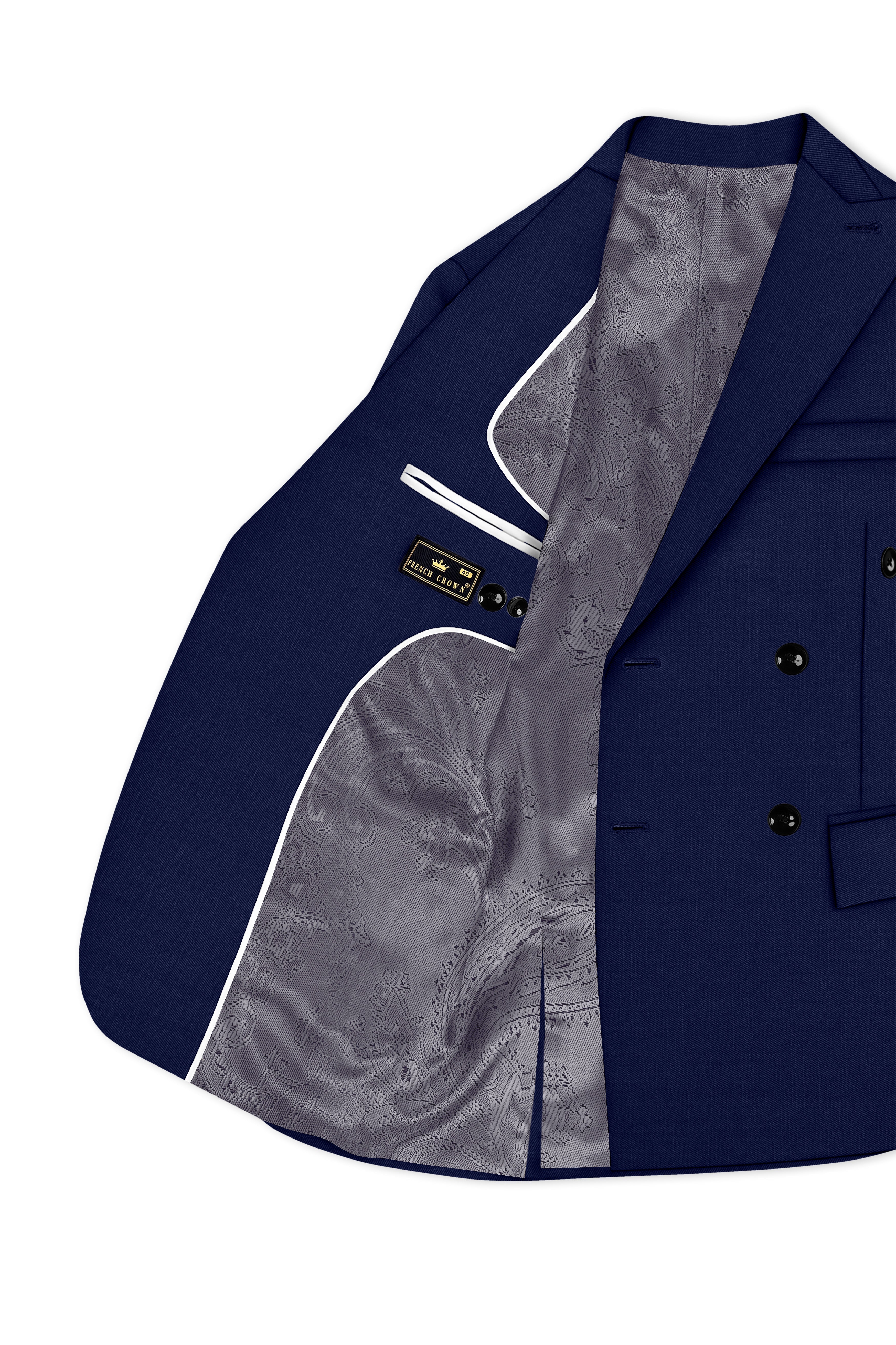 Obsidio-Ebony Navy Blue Wool Rich Slight Stretch Double Breasted Blazer
