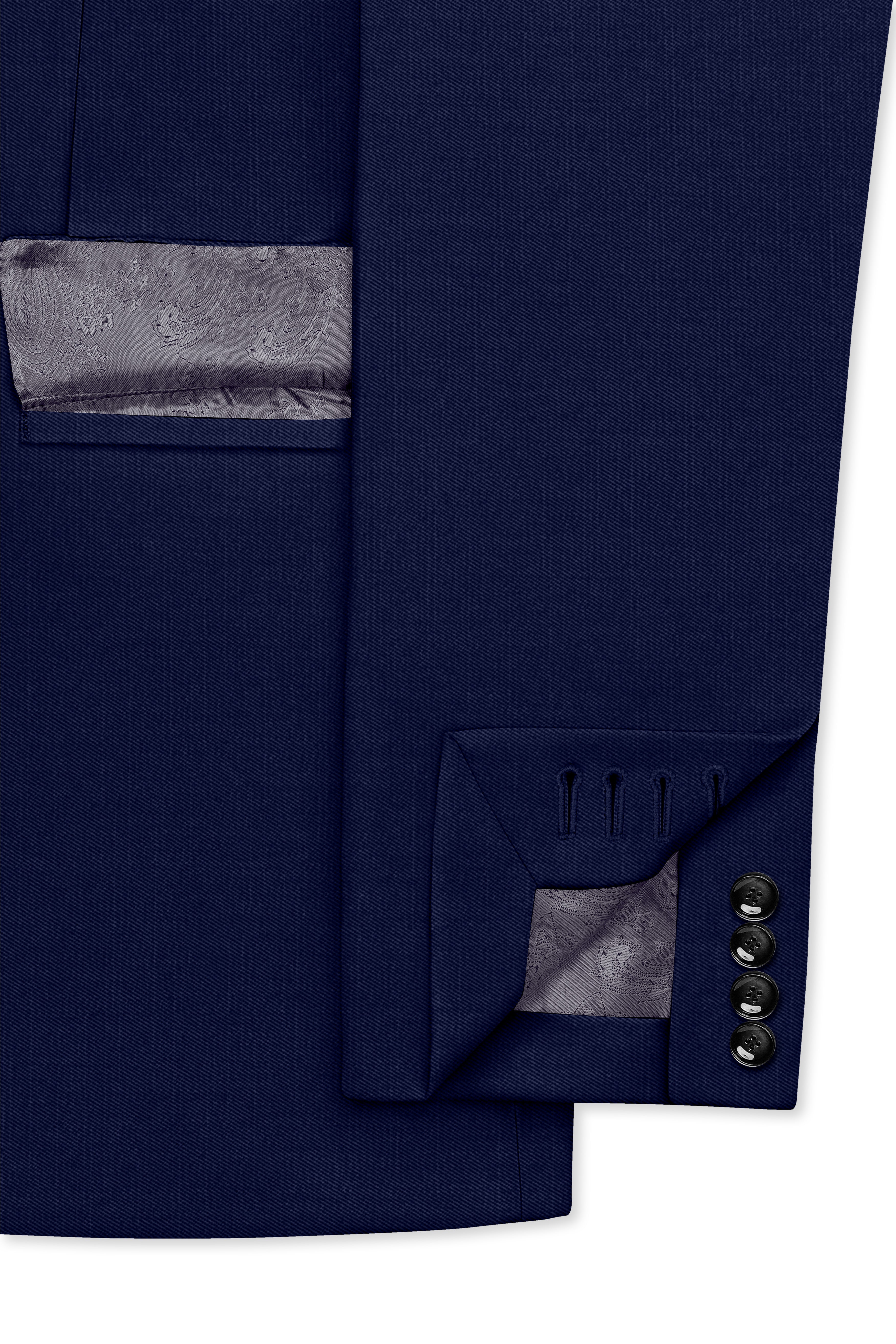 Obsidio-Ebony Navy Blue Wool Rich Slight Stretch Double Breasted Blazer