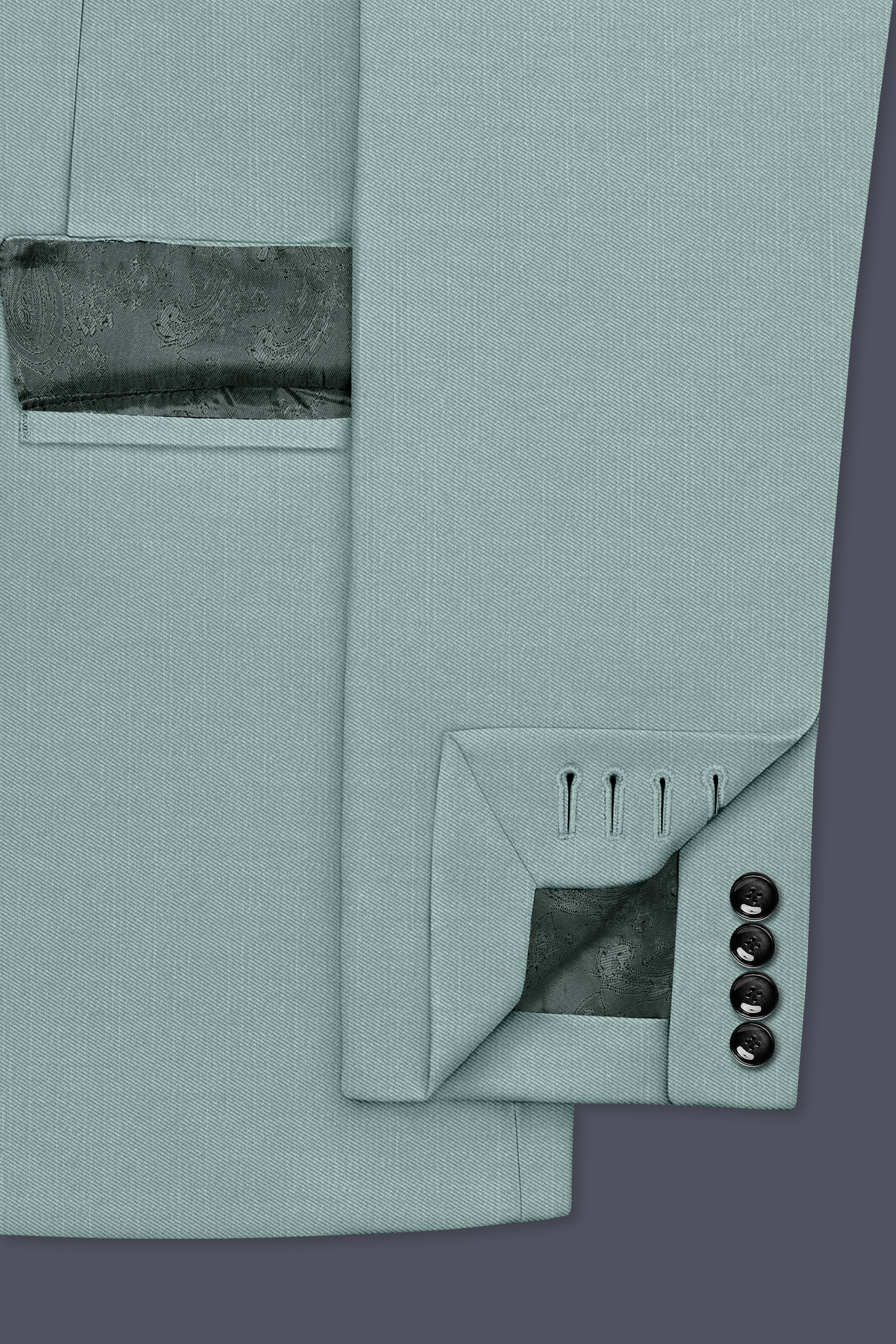 Tropic-Cadet Green Wool Rich Slight Stretch Double Breasted Blazer